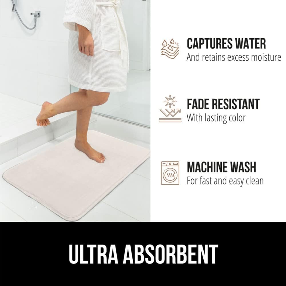 GORILLA GRIP Memory Foam Bath Mat, Soft Absorbent Velvet Bathroom Mats, Durable Dots on Underside, Machine Washable Bathmat, Carpet Rug Room Decor for Shower Tub Floor RV, 36x24 Rugs, Cream