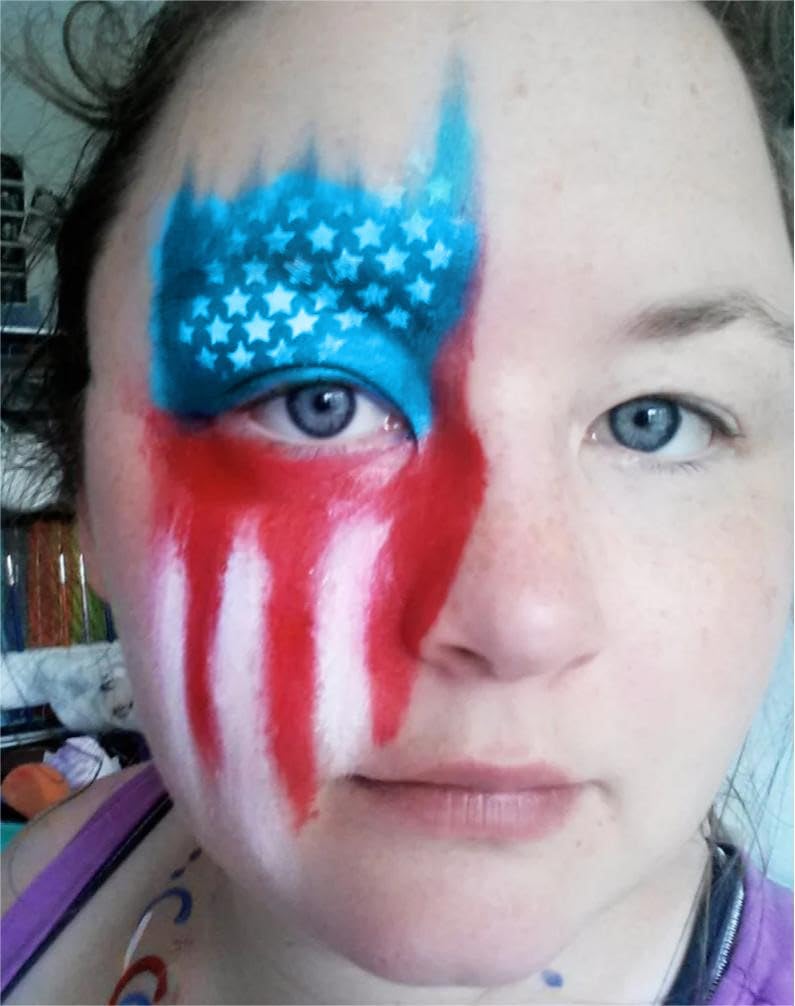 Go Ho 3 Colors Red White and Blue Face Paint Stick-Waterproof Eye Black Face Body Paint Professional Halloween SFX Queen of Hearts,Sally Makeup,Safe Facepaint Nose&Lip Smacking Sticks