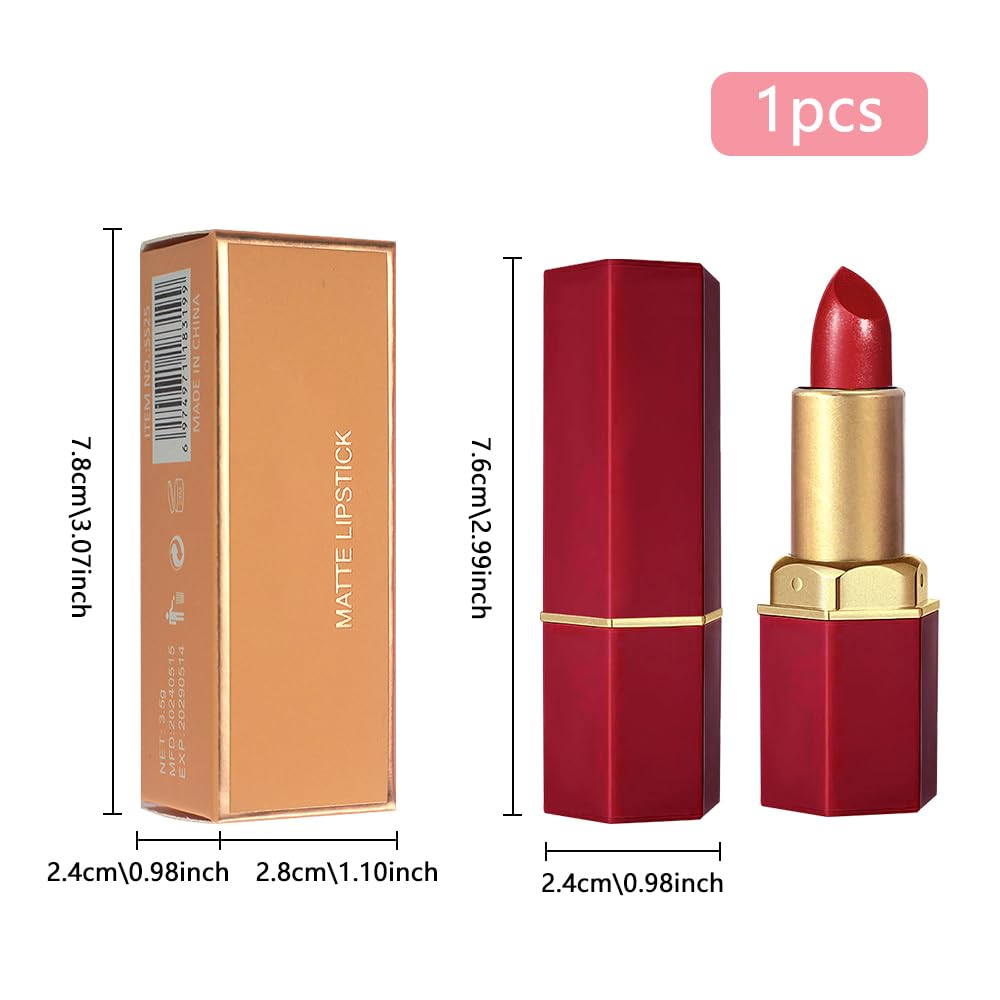 Red Metallic Lipstick for Women,Lightweight Shimmer Frosted Lipstick,Glitter Lip Gloss Stain Long Lasting Waterproof Smudge Proof 24 Hour Full Coverage Lip Makeup,Vegan