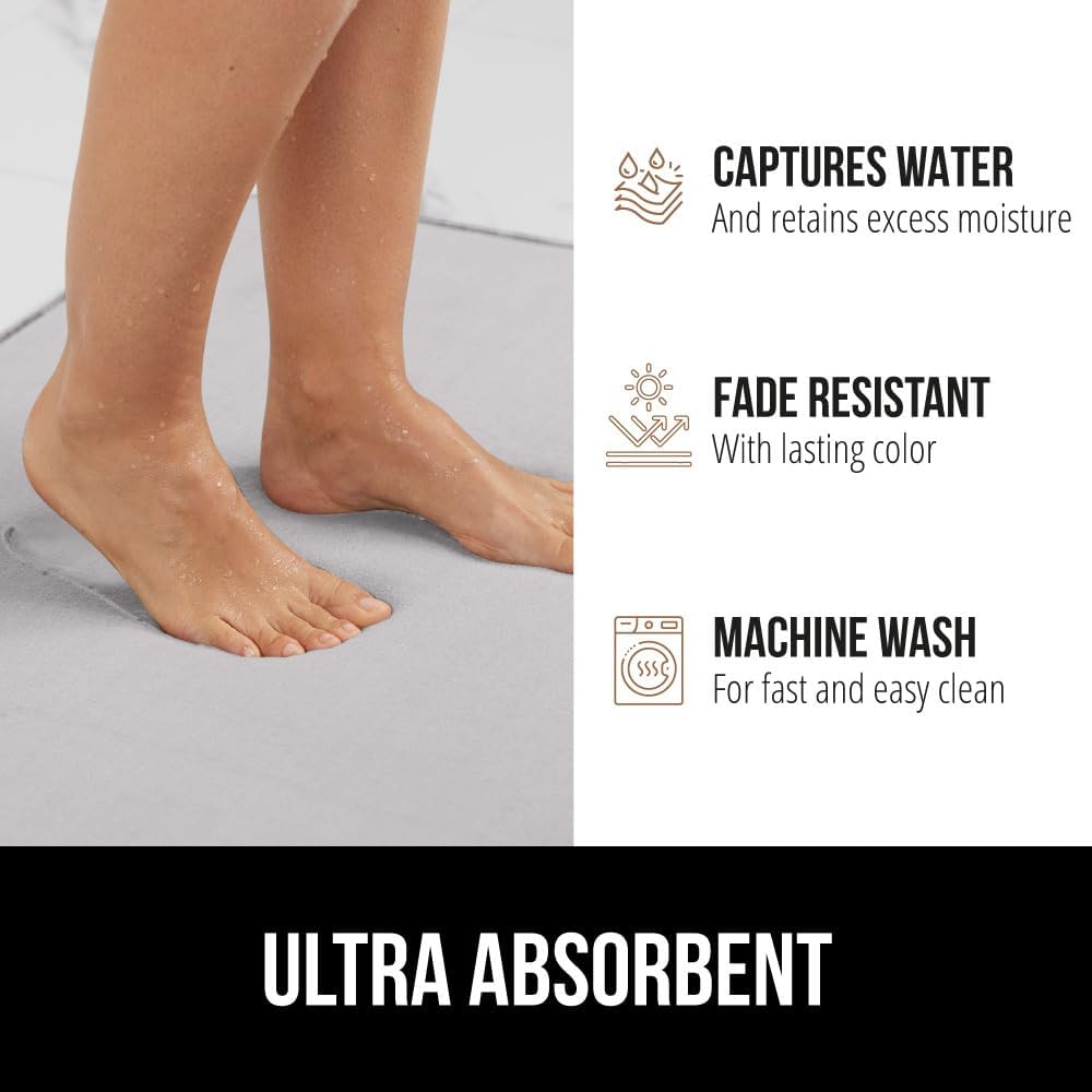 GORILLA GRIP Thick Memory Foam Toilet Rug for Bathroom, U Shaped Washable, Soft Absorbent Velvet Topside Floor Mats, Machine Wash, Cushioned Luxury Rugs for Bath Room, 22.5 x 19.5 Light Gray