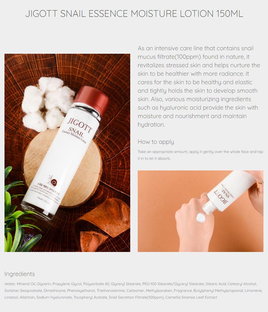 Snail Essence Moisture Skin Care 3Set, K Beauty Snail Cream, Moisturizer, Toner, Anti-Aging Hydration