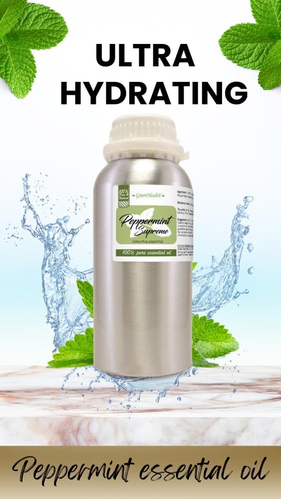 16 fl oz - Peppermint Essential Oil (Mentha piperita) - 100% Pure & Uncut - Aluminum Bottle - GreenHealth