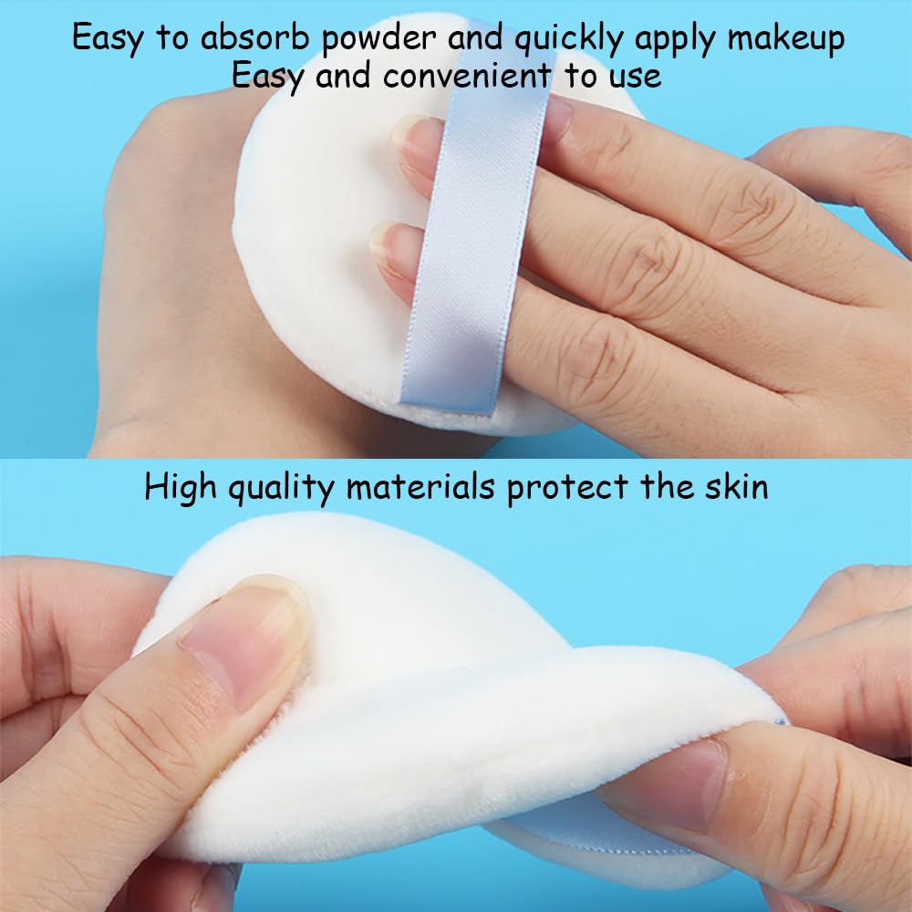 Ultra Soft Powder Puff and Container 3.3" High Density Velvet Dusting Washable Reusable Powder Puff,Body Powder Puff and Glass Jar Holder Loose Powder Box with Puff for Face Makeup(Tawny)