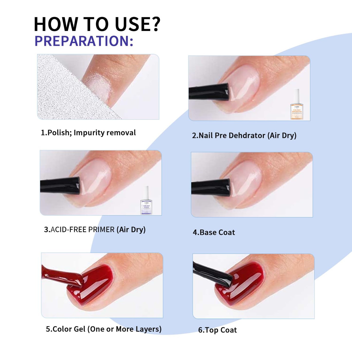 AIJIMEI Professional Natural Nail Polish Dehydration and Acid Free Primer for Acrylic Acid and Gel Nail Polish, Quick Drying Advanced Adhesive Set(18ml/0.63fl.oz)