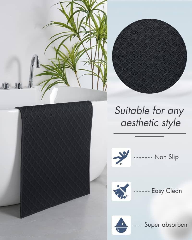 AMOAMI Bath-Mat, Ultra Thin Bath Runner Rug Mat, Rubber Backed Bath Mats for Bathroom Non Slip, Absorbent Bath Rug for Bathroom Floor, Shower, Sink 2'x 4'(24" x 47") Black