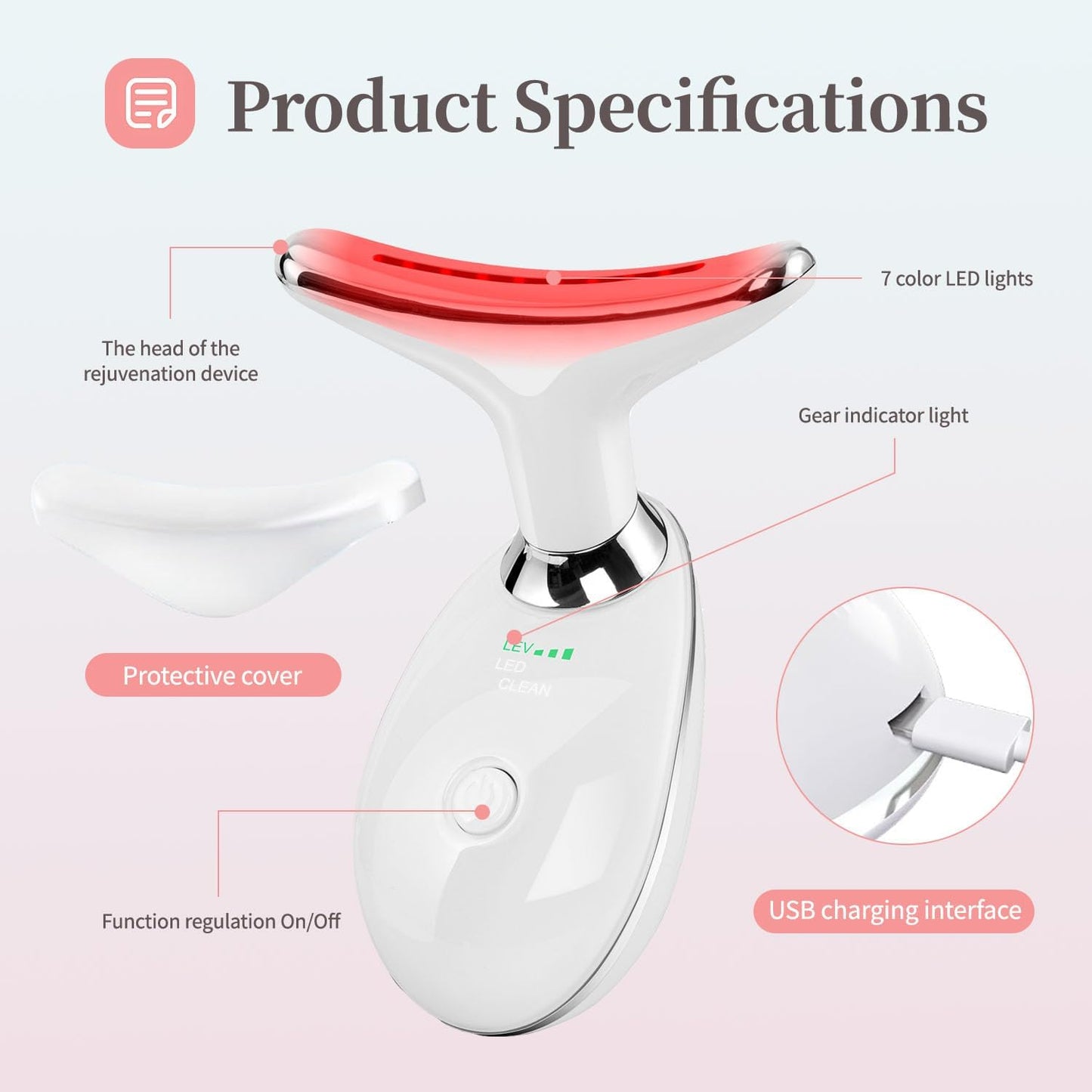 Red-Light-Therapy-for-Face and Neck, Face ๐ฒ culpting Wand with 7 Color, Anti ๐ถrinkles Facial Massager for Face and Neck Tool for Skin Care (White)