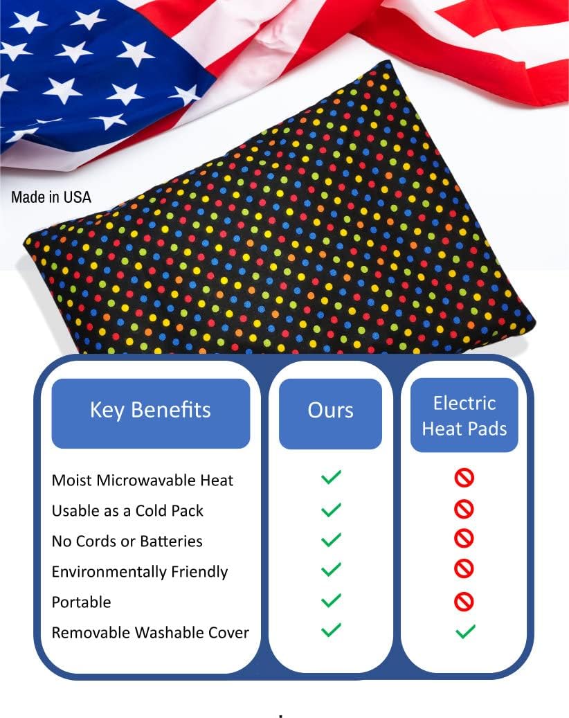 Microwavable Corn Filled Heating Pad and Cold Pack/Washable 100% Cotton Cover (Polka Dot - Multi Color, 7.5in W x 11in L)