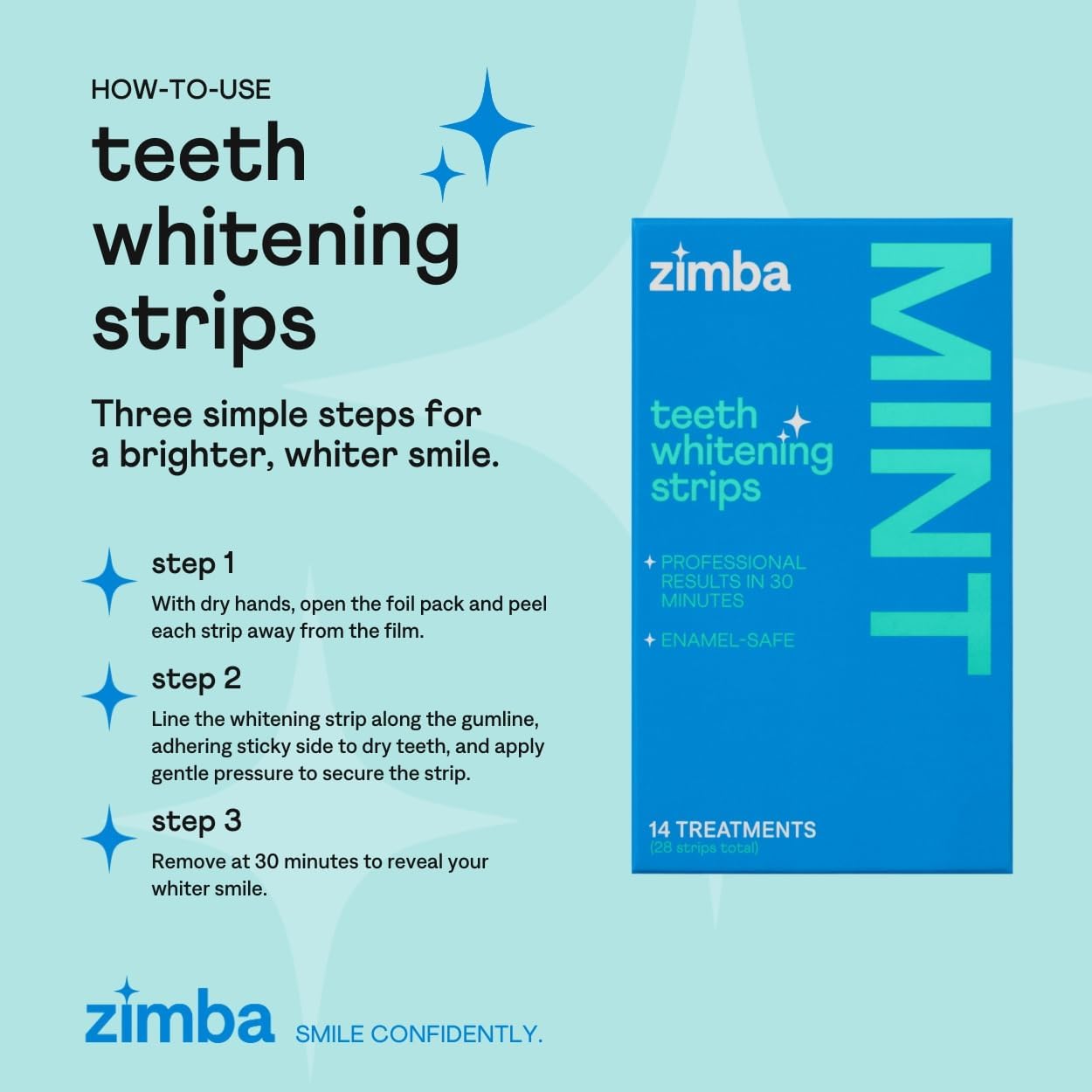 Zimba Teeth Whitening Strips for Teeth Sensitive, White Strips for Teeth Whitening, Teeth Whitener Stain Remover 28 White Strips Included Per Pack, 2 Pack (14 Day Treatment), Strawberry and Mint