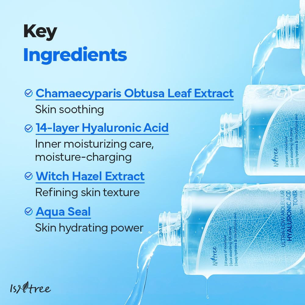 ISNTREE Ultra-Low Molecular Hyaluronic Acid Toner 300ml, 10.14 fl.oz | Korean Skincare | Quick Absorbing | Deep Hydration & Skin Smoothing | Vegan & Fragrance-Free
