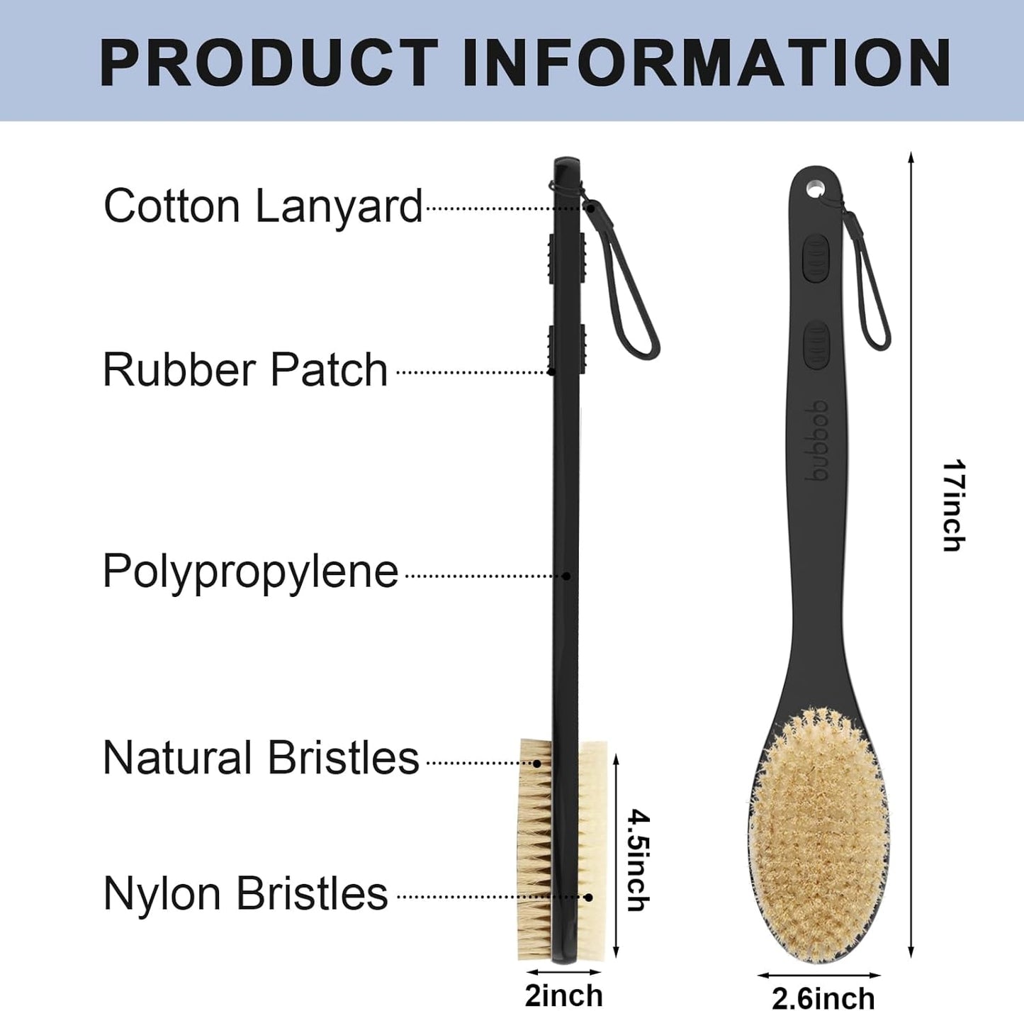 Back Scrubber, Back Scrubber for Shower, Bath Brush Long Handle for Shower with Double Sided Bristles for Wet or Dry Brushing (Black)