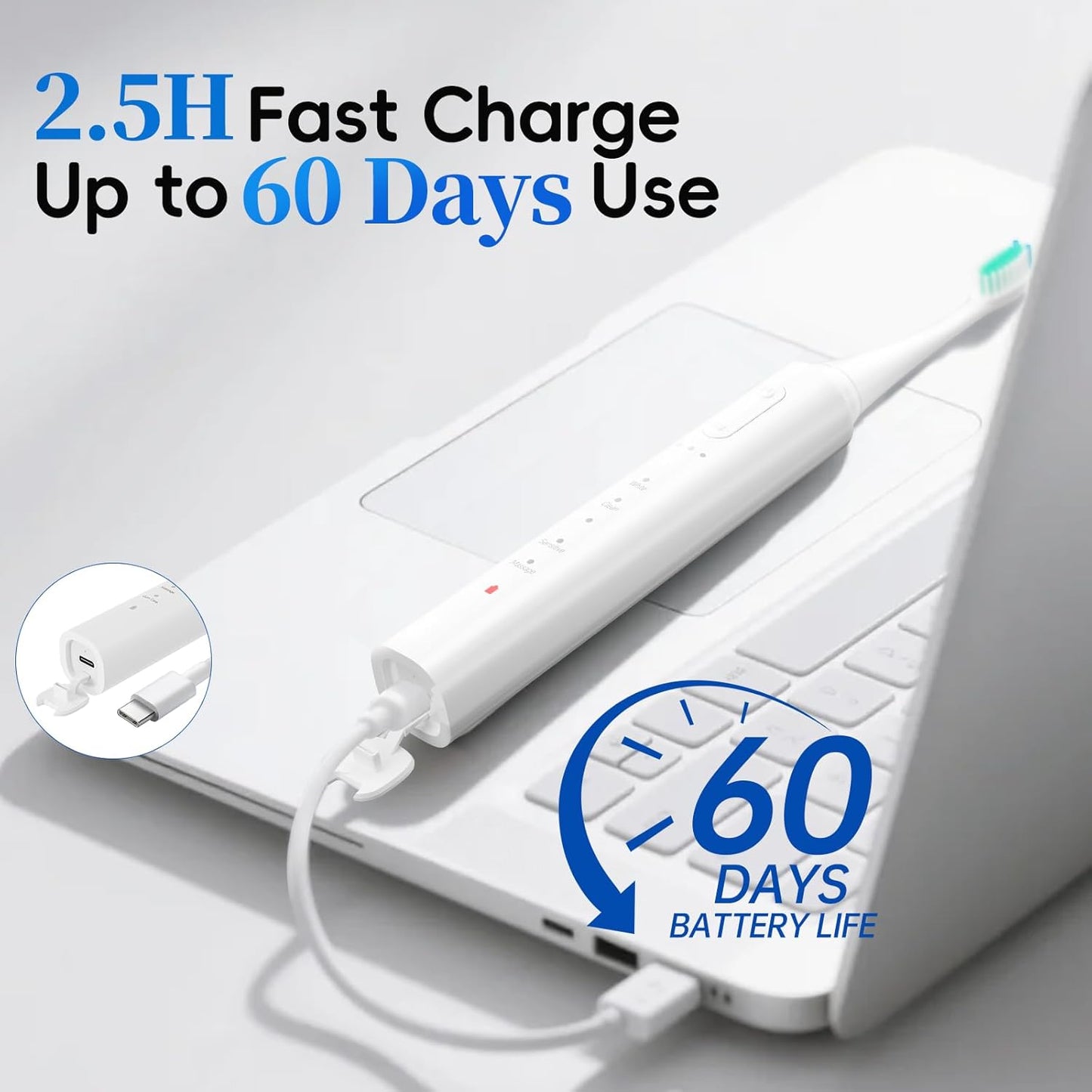 SEIGA Sonic Electric Toothbrush for Adults,5 Cleaning Modes & 3 Intensities,Rechargeable Travel Toothbrush with 2 Brush Heads,Built-in 2 Min Smart Timer,IPX7 Waterproof,One Charge for 60 Days