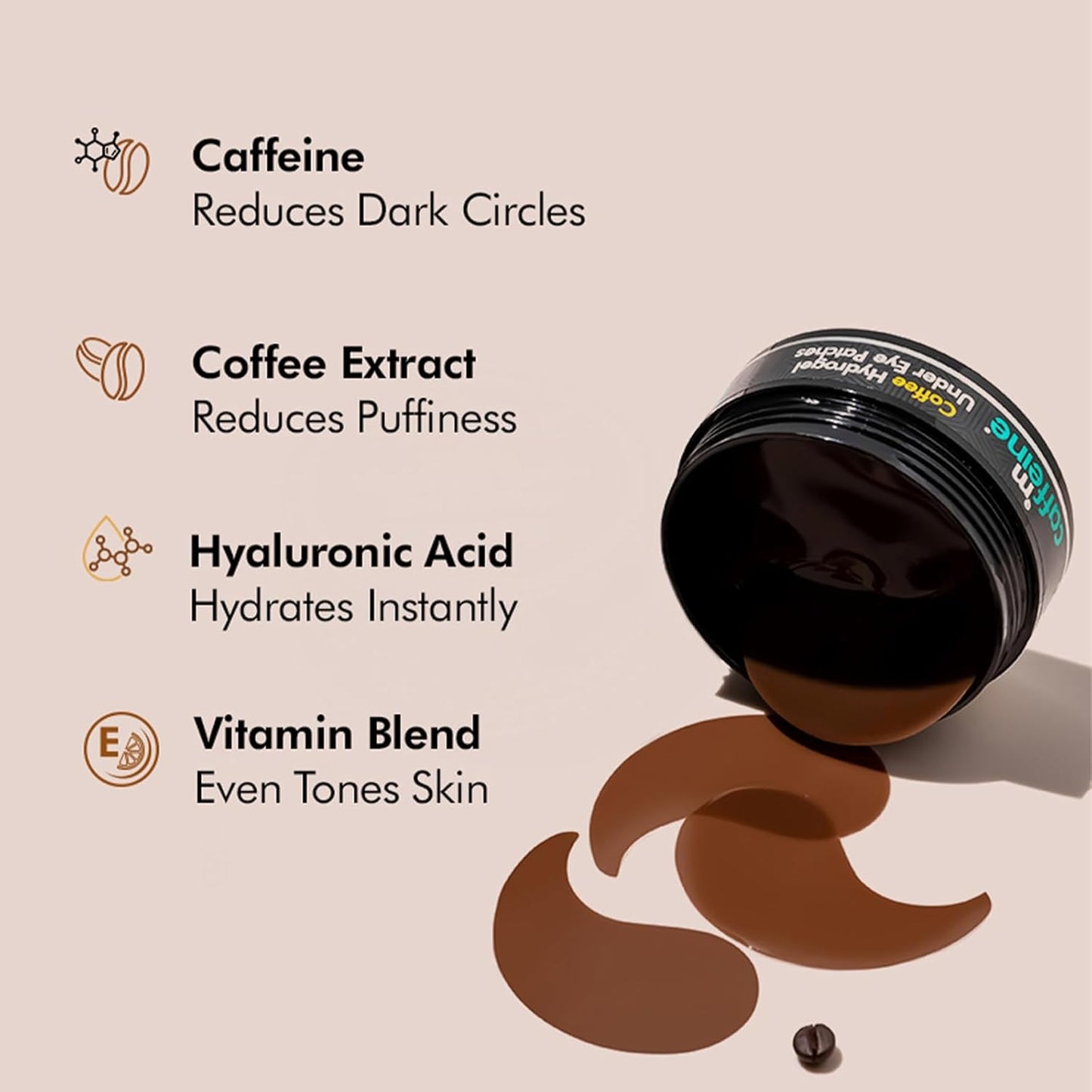 mCaffeine Coffee Hydrogel Under Eye Patches for Dark Circles & Puffiness Reduction | Caffeine & Hyaluronic Acid | Cooling Eye Patches with Moisture-Lock Technique for 2x Hydration - 30 Pairs | 90g