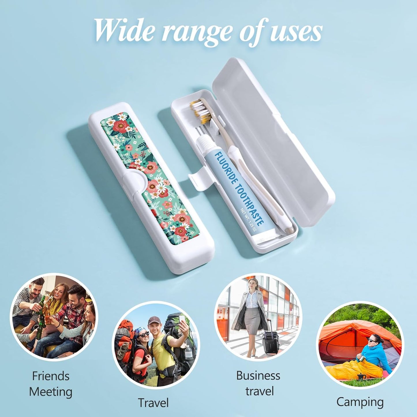 Toothbrush Travel Case - Colorful Pattern, Holder and Covers for Toothbrushes, Includes Tongue Scraper Case