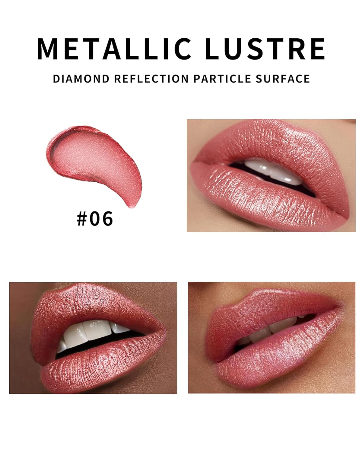 Shimmer Lipstick Long Lasting for Women with Metallic 3D Shine Hydrating Formula, Diamond Nude Glitter Lip Balm Tinted Lip Gloss High Pigmented Lip Color Nonstick Trasferproof Lip Makeup-06