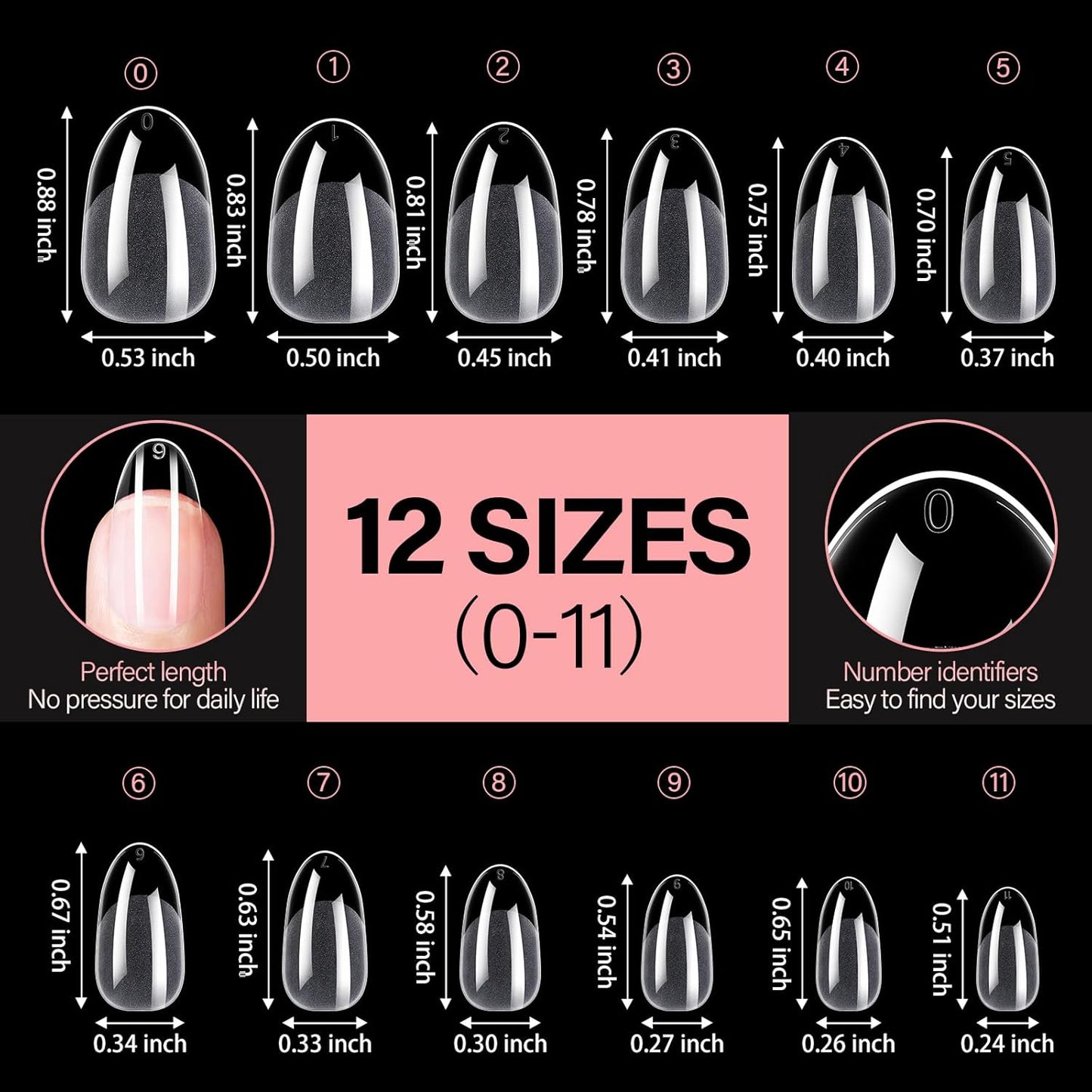 AILLSA Short Oval Nail Tips Full Cover Clear Gelly Nails Tip Half Matte Acrylic Tips Pre-Filed Fake Press on Nail Tips for Extension Home DIY Salon Manicure 216PCS 12 Sizes