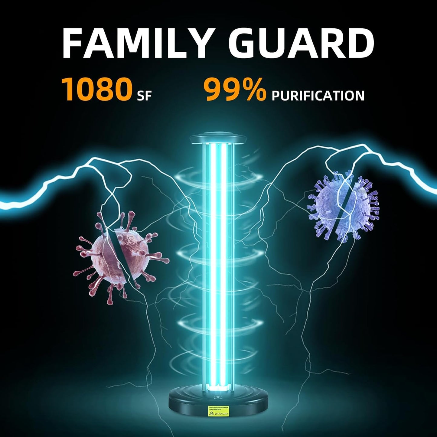 100W UV Light with Ozone, 3-Gear Timer & Remote Control, Home Purification Device, Dust Mite & Mold Eliminator, Bed Bug Remover for Bathroom, Bedroom, Basement