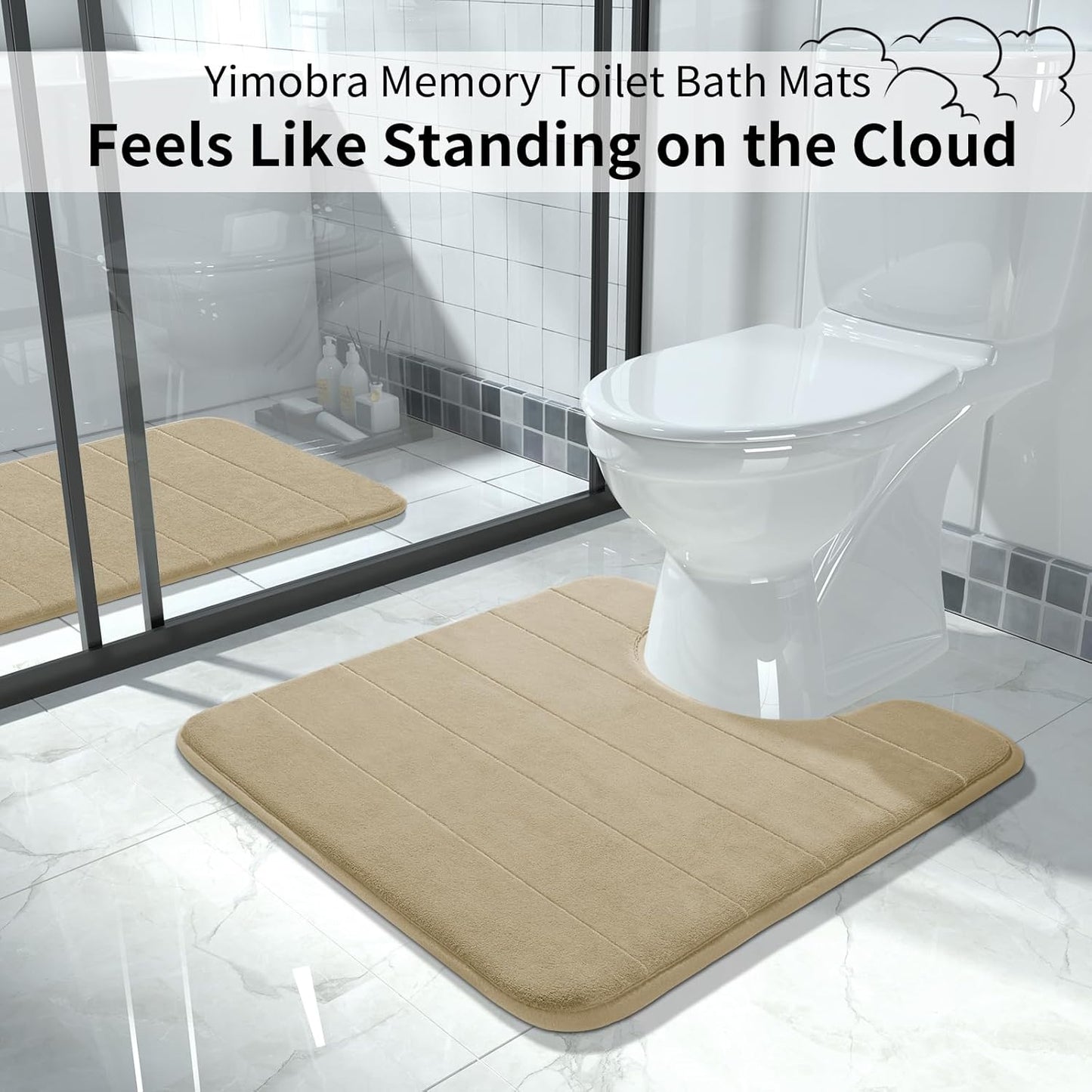 Yimobra Memory Foam Toilet Bath Mat U-Shaped, Soft and Comfortable, Super Water Absorbent, Non-Slip, Machine Wash and Easy to Dry for Bathroom Commode Contour Rug, 24 X 24 Inches, Pale Khaki