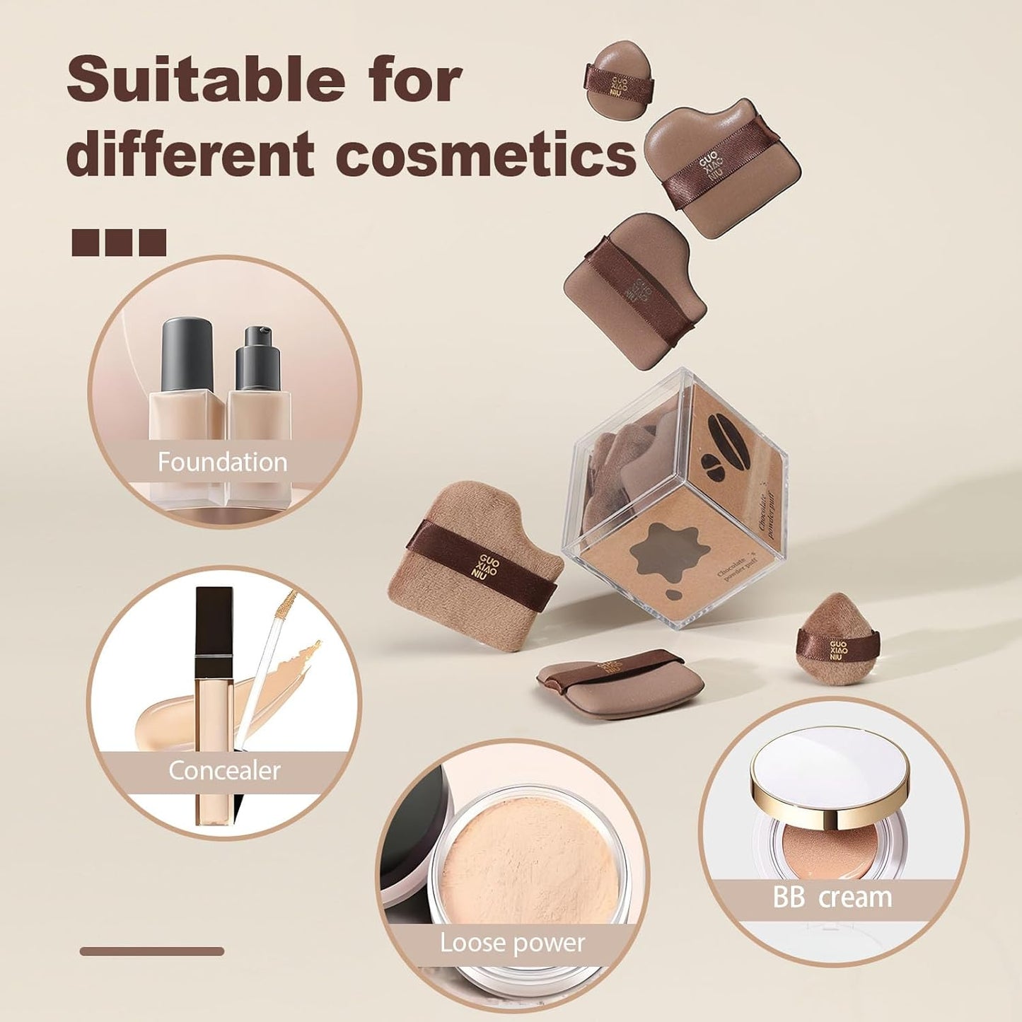 6Pcs Makeup Powder Puffs Set with Cases, Velour/Leather/Air Cushion Makeup Puff, Reusable & Washable, Ideal For Foundation, powder cream, Setting, concealer, Wet Dry Makeup tools (1Box)