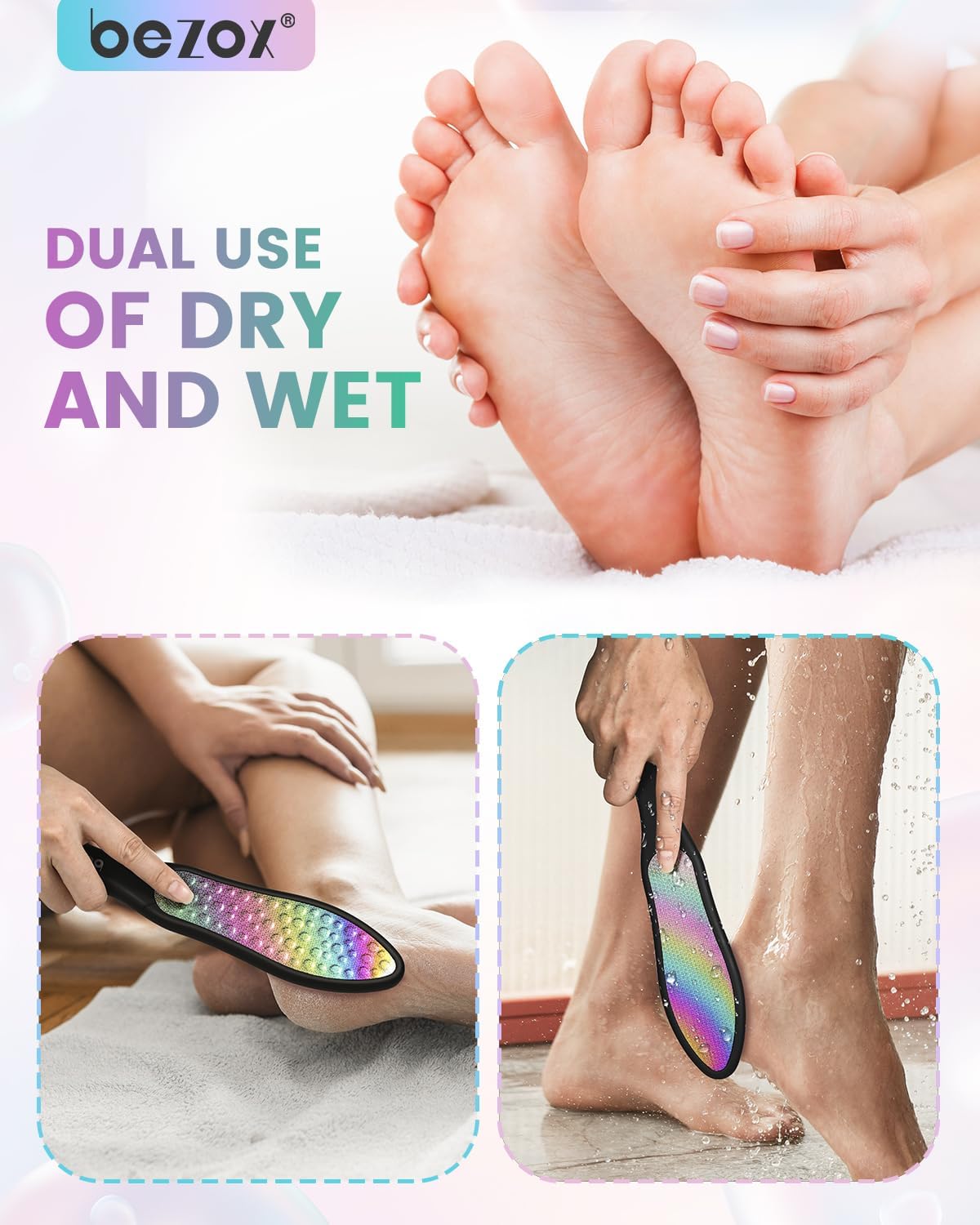 BEZOX Foot File Callus Remover(1 PCS), Double Sided Callus File Scraper, Foot Scrubber for Cracked Heel and Foot Corn Removal, Stainless Steel Pedicure File - Rainbow