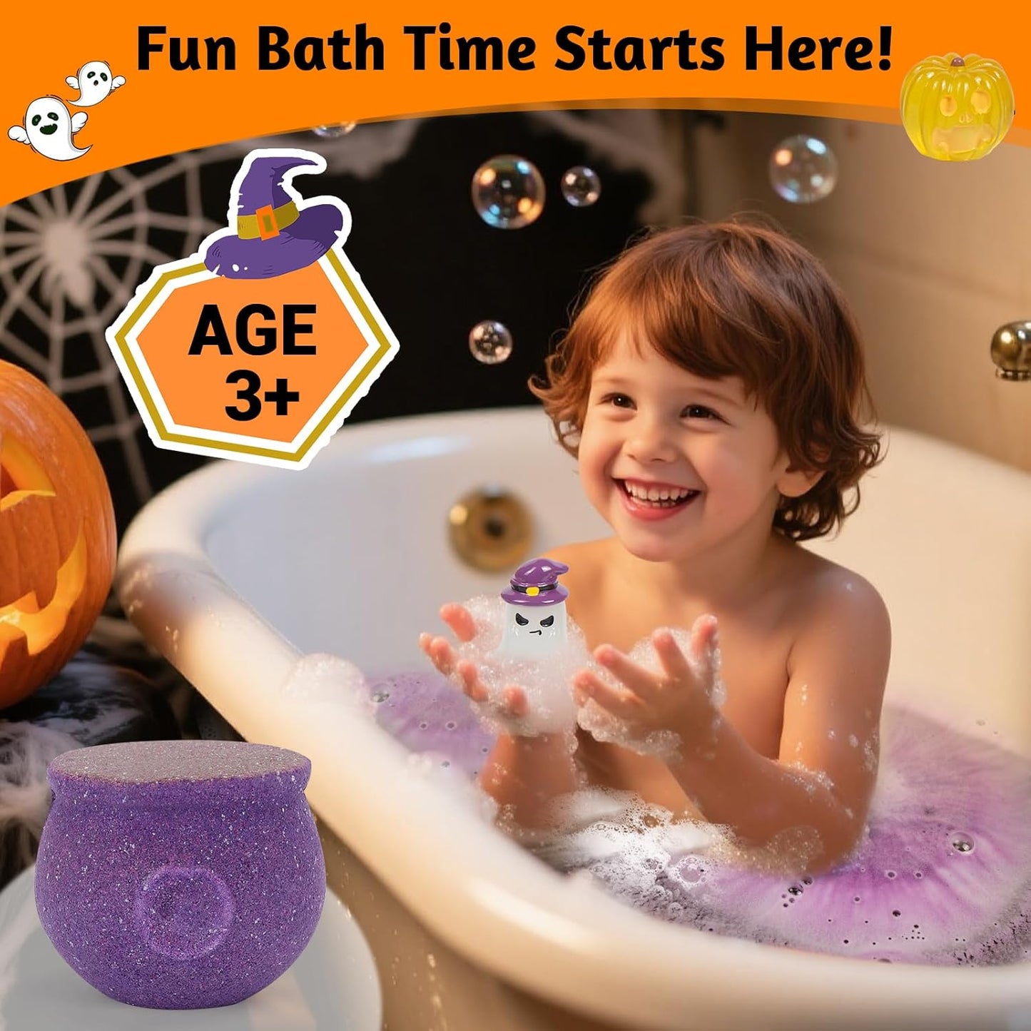 Bath Bombs for Kids, Halloween Organic Natural Bath Bomb with Toys Inside, Boys Girls Bath Bomb with Surprise Inside, Bubble Bath Fizz for Kids, 6 Pack