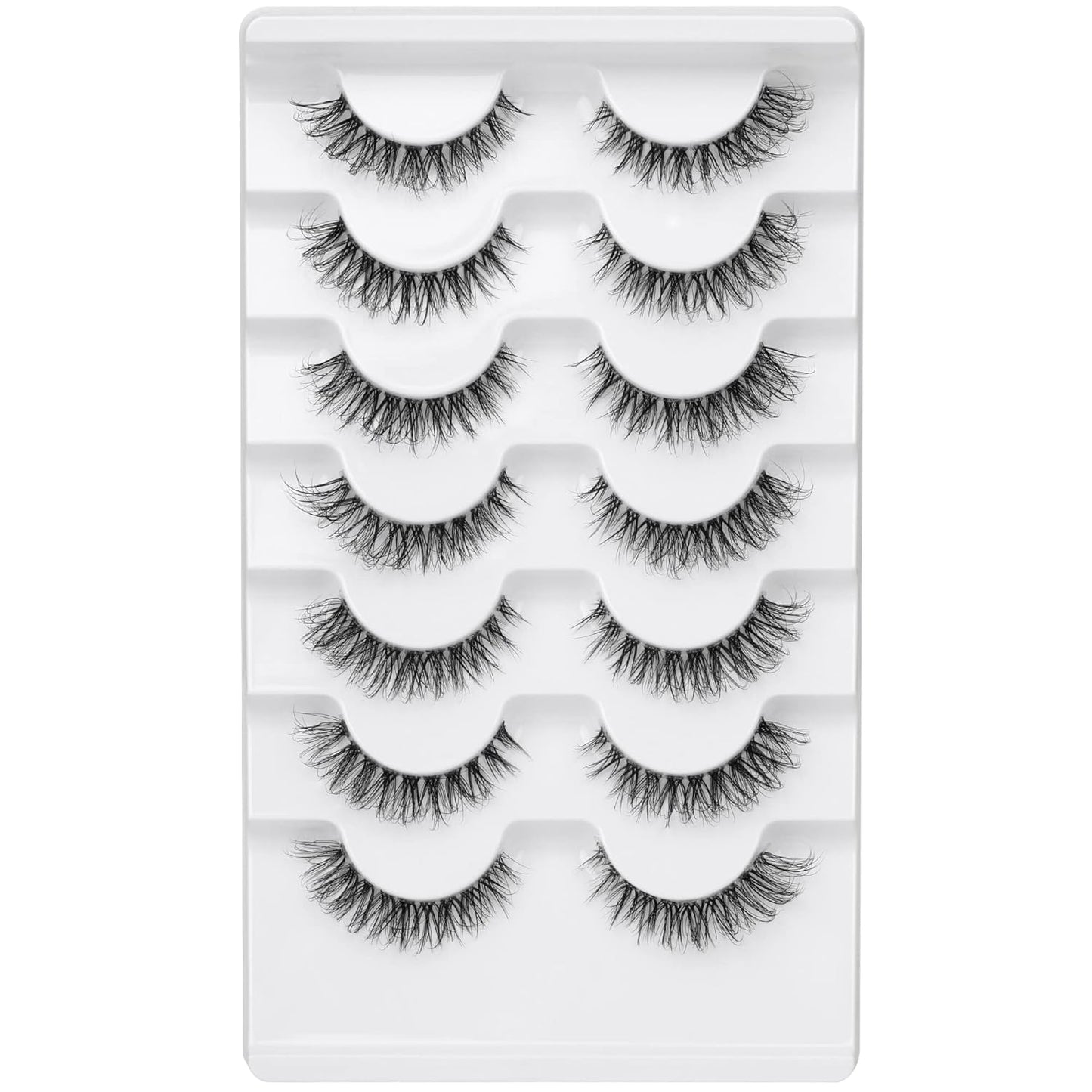 JIMIRE Demi-wispies Faux Mink Eyelashes with Clear Band Russian Strip Lashes Fluffy Natural Look Wispy Light 13MM Short False Eyelashes Invisible Small 3D Fake Lashs Pack 7 Pairs