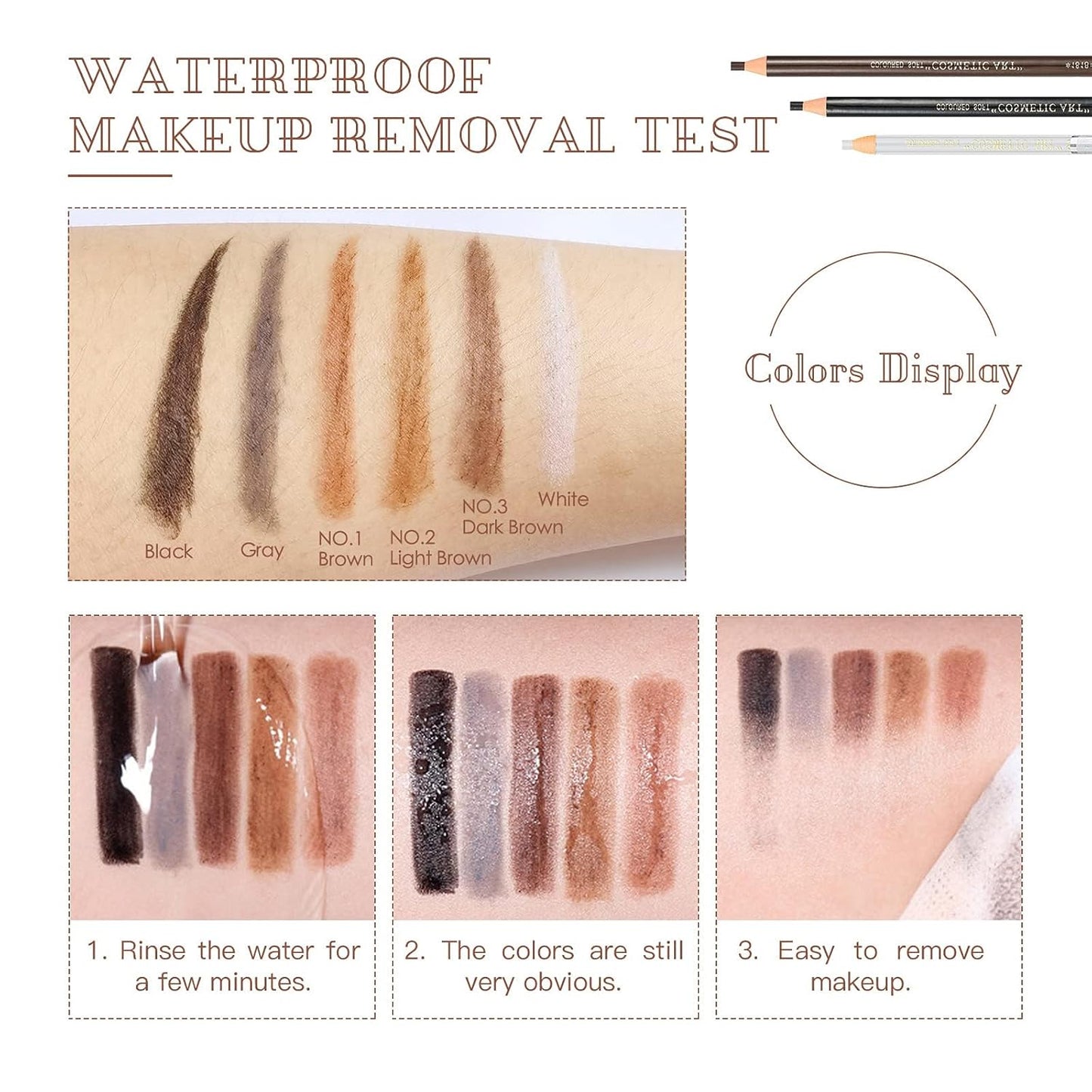 Waterproof Eye-Brows Pen-cil Set, Pull Cord Peel-off Eyebrow Pencil Microblading Eyebrow Pen Supplies Kit, White Eye-Liner Pencil and Eyebrows Tool Tattoo Makeup For Marking (5+1 Black)