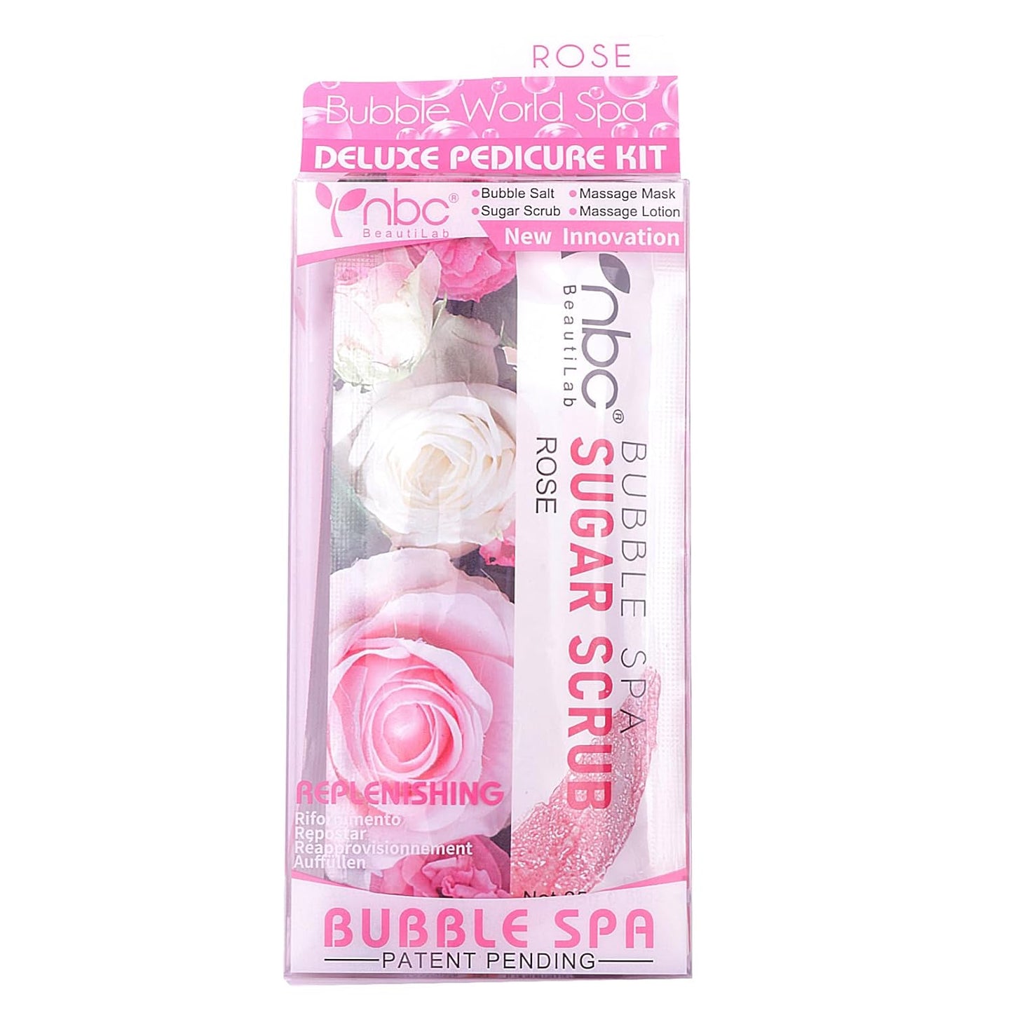 Pedicure Kit Foot Soak Set: Bubble Salt, Sugar Scrub, Massage Mask, Massage Lotion in a Box, 4 Step Foot Spa Kit for Dry Feet and Tired Feet๏ผ1 Set Rose