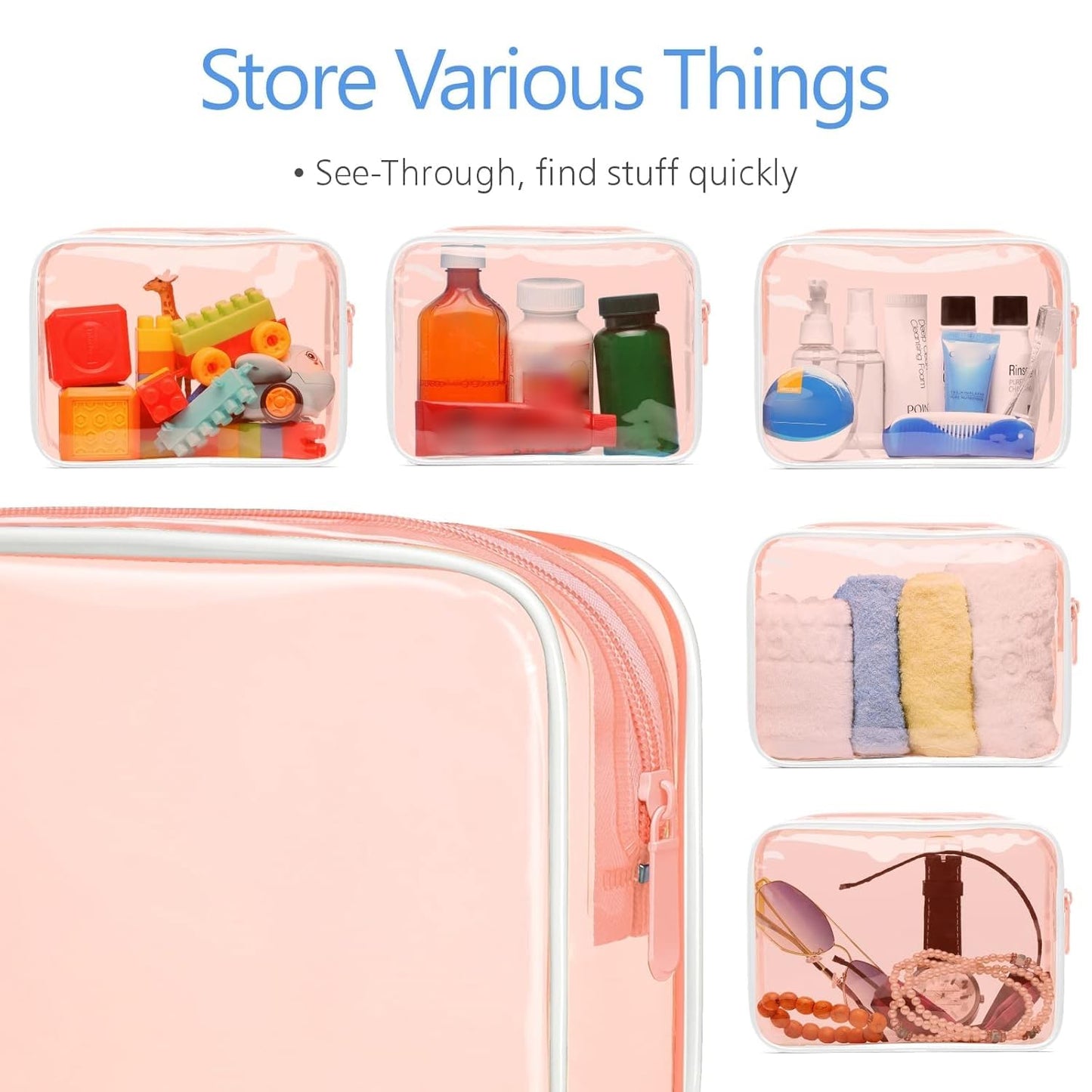 PACKISM TSA Approved Toiletry Bag - 3 Pack Quart-sized Clear Makeup Bags Fit Travel Size Toiletries, Carry-on Clear Travel Bag, Light Orange