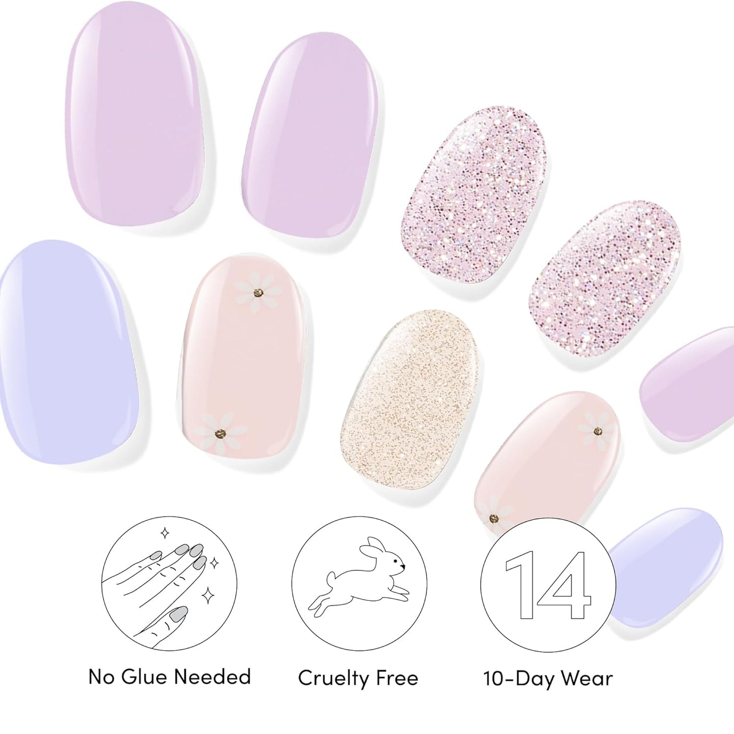 Dashing Diva Gloss Nail Strips Bundle - The Pastel Collection- Fairytale Moment & Down Down Daisy - UV Free, Chip Resistant, Long Lasting Gel Stickers - Contains 2 Sets