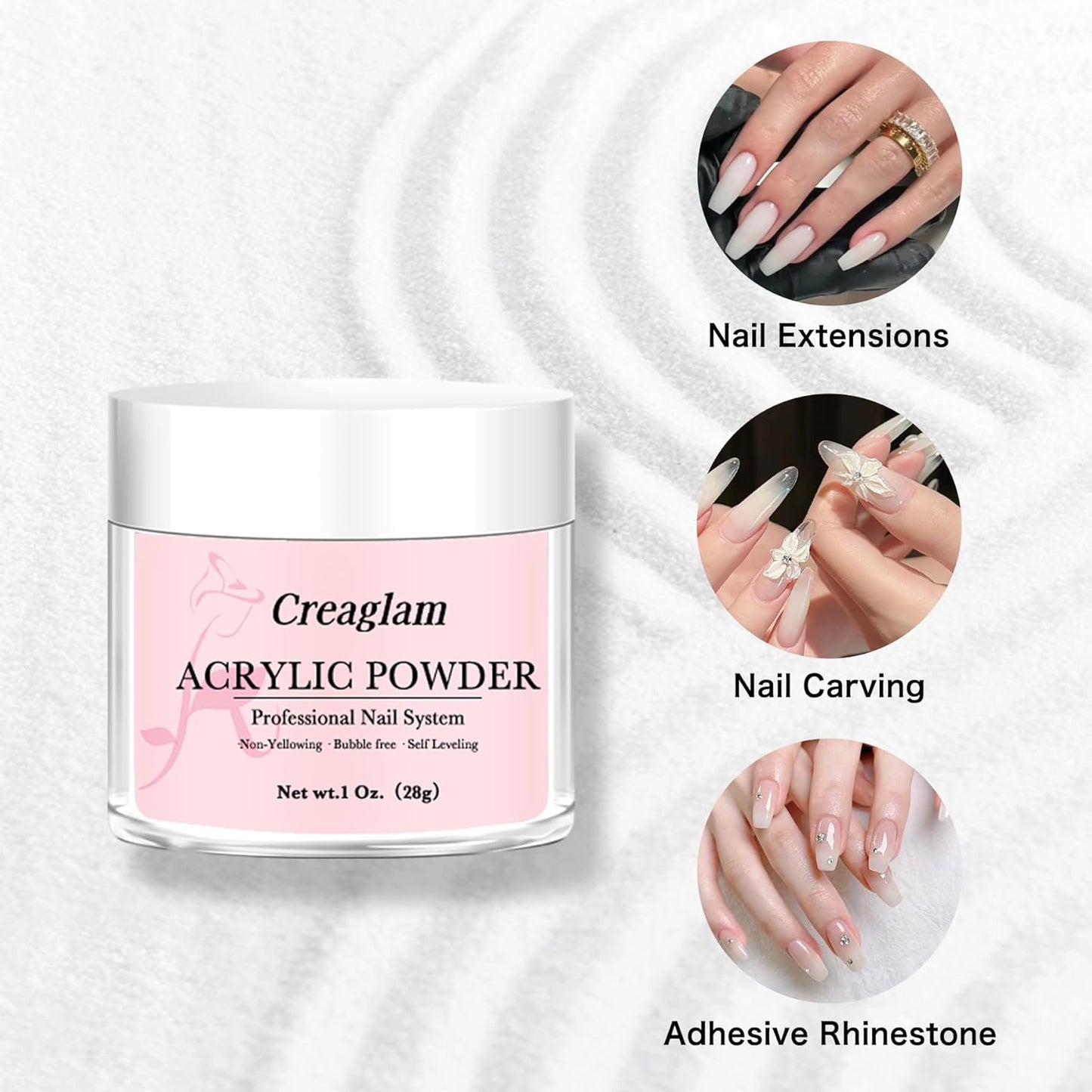 Acrylic Powder Large Capacity: 3Pcs 1 Oz. Festival Bloom Pink Marshmallow Super Nail Polymer for 3D Art Carving French Extension - 28g White Professional Acrylic Powder No Need Lamp