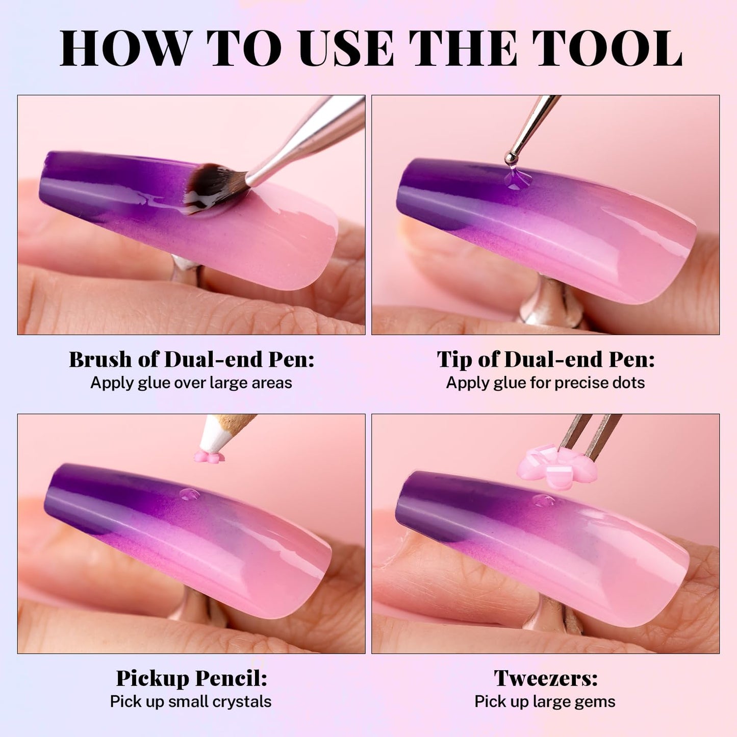 3D Flowers, Manicure Kit with Nail Rhinestone Glue Gel, Colorful Acrylic Flower Nail Charms with Caviar Beads, Rhinestones for Nails + Gem Glue for Nails (UV/LED Needed) with Pickup & Dotting Tools