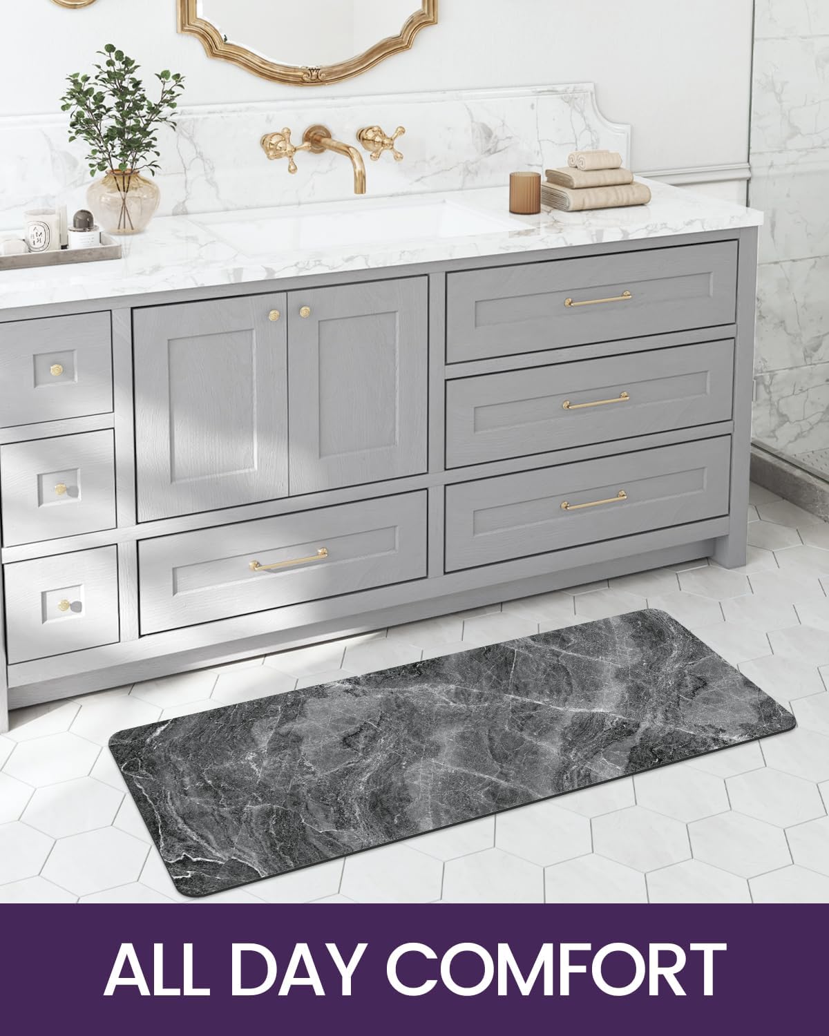 DEXI Bath Mat 17x32, Non Slip Quick Dry Rugs, Super Absorbent Ultra Thin Marble Bathmat, Washable Rubber Mats for Shower Floor, in Front of Bathtub, Sink, Bathroom Accessories Decor, Dark Grey