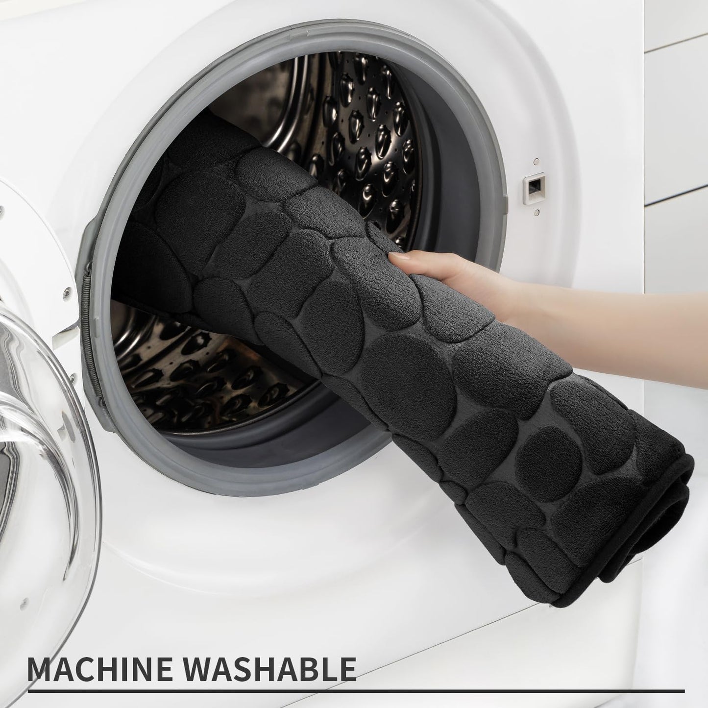 YIHOUSE Memory Foam Bath Mat Cobblestone Bathroom Rugs Super Water Absorbent Bath Mats for Bathroom Machine Washable Bath Rugs(20 x 24,Black)