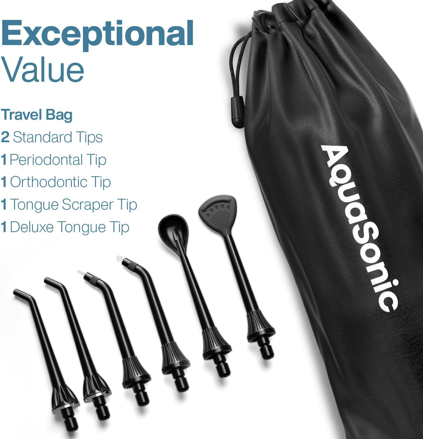 AquaSonic Aqua Flosser PRO - Rechargeable Cordless Water Flosser for Teeth, Gums & Tongue - Modern Design, 300ml Large Tank, 6 Jet Tips with Deluxe Tongue Nozzle, 3 Modes, Waterproof Black