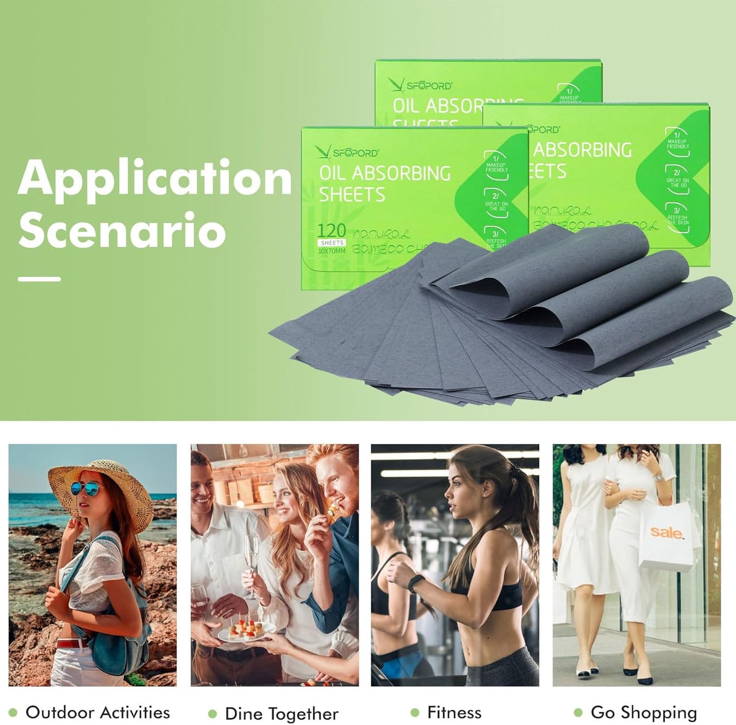 Oil Absorbing Sheets with Bamboo Charcoal - 4 Pack (480 sheets) Oil Blotting Sheets For Face, 20% More Makeup Friendly High-performance Handy Face Blotting Paper for Oily Skin