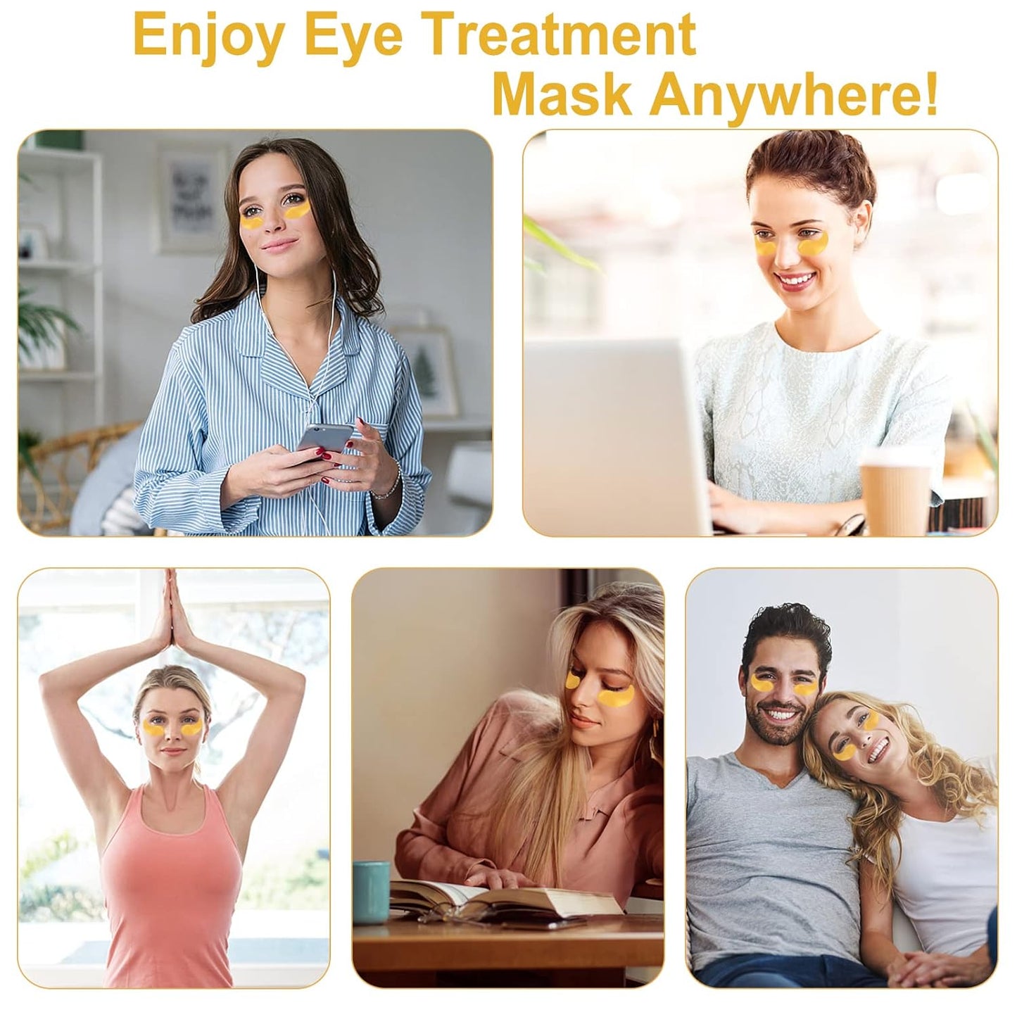 LAVONE Eye Mask-30 Pairs 24K Gold Under Eye Patches Skin Care Products-Eye Masks Skincare for Dark Circles and Puffiness,Reduce Wrinkles,Eye Bags and Fine Lines,for Women and Man,with Hair Clips