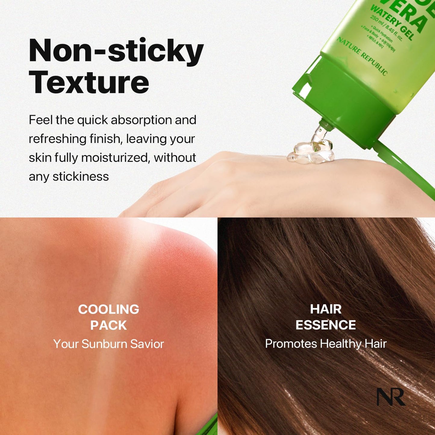 Nature Republic MILD & MOISTURE ALOE VERA WATERY GEL (TUBE) Quick Hydration & fast absorbing non-sticky texture, aftersun cooling pack, Moisturizing Face Skin & Hair,korean skin care All Skin Types