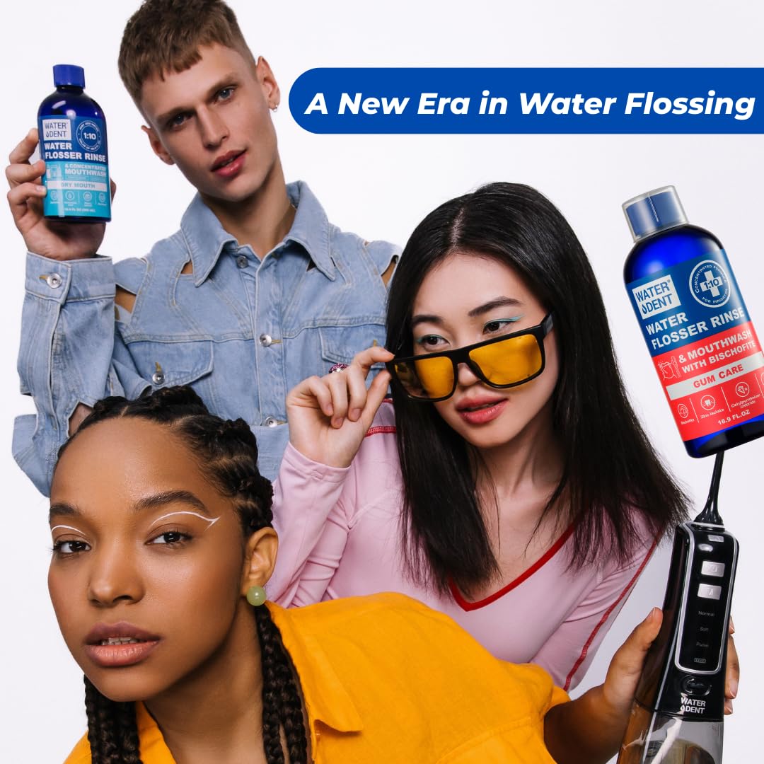 Concentrated Water flosser Rinse & mouthwash Gum Care | Add to Water Flosser | Apple Mint| Alcohol and Fluoride Free. Made in USA| Pack of 2 = 33.8 fl.oz | WATER DENT
