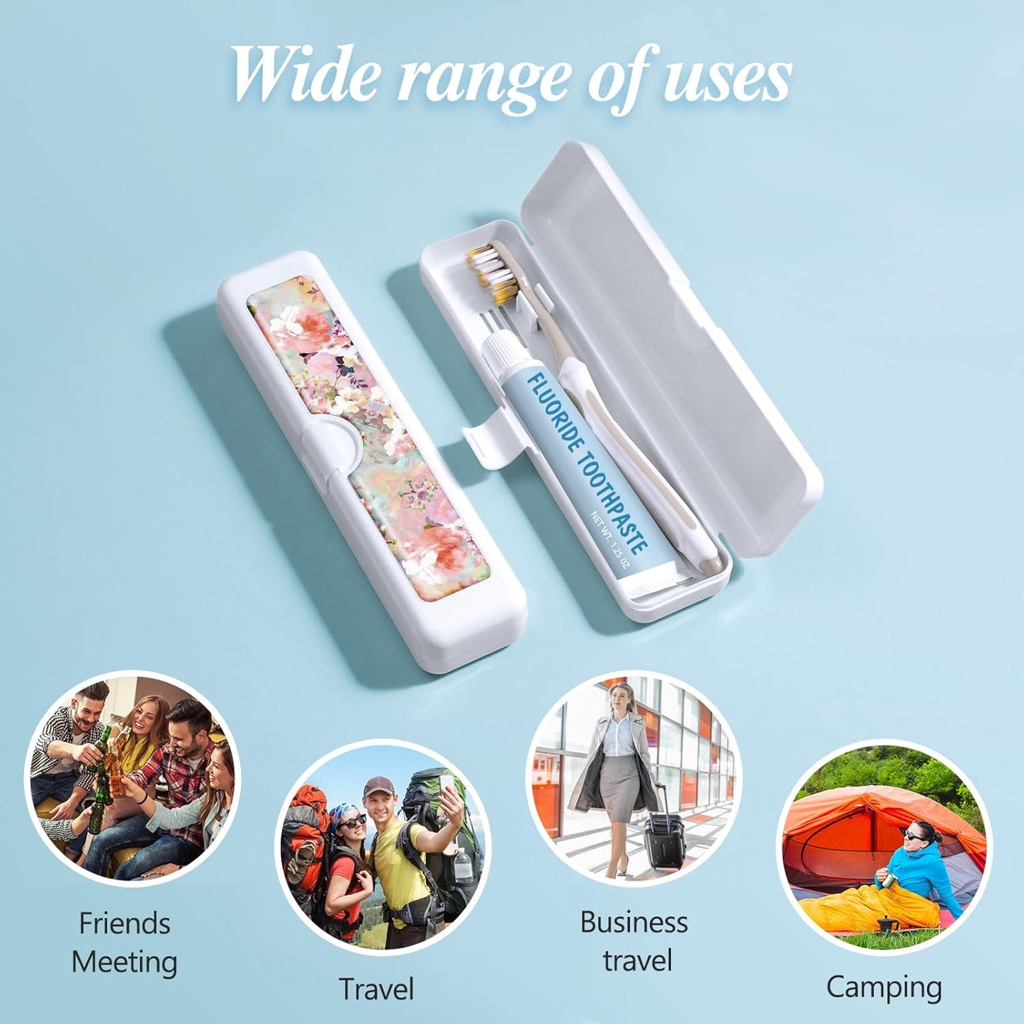 Toothbrush Travel Case - Colorful Pattern, Holder and Covers for Toothbrushes, Includes Tongue Scraper Case