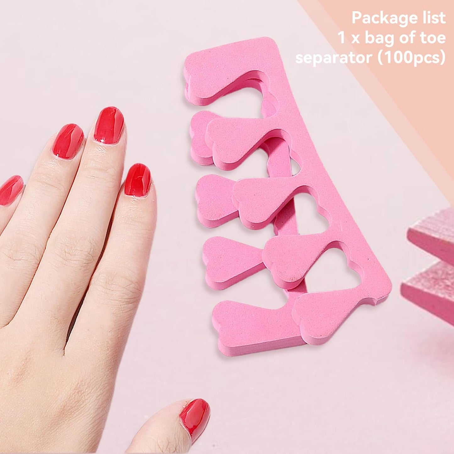 100PCS Sponge Toe Separator, Soft Toe Spreader Nail Art Finger Separator Divider Spacer Manicure Pedicure Tool for Nail Polish Salon Supplies (Pink)