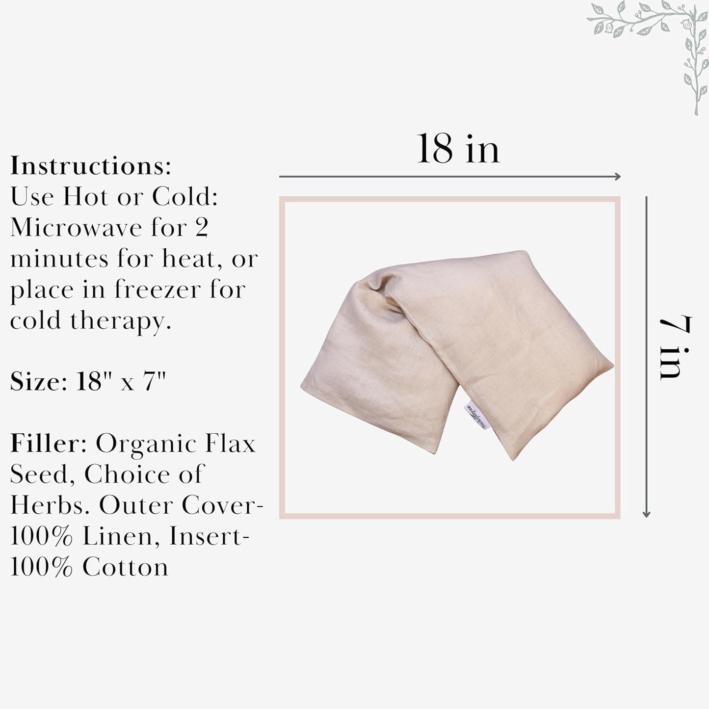 Microwave Heating Pad - 100% Linen Cover, Unscented, Size 18x7, Comforting Heat Pad for Cramps, Back,Neck,Shoulders, Leg Pain, Hot Microwavable Heat Pack, Color: Sand, Made in USA