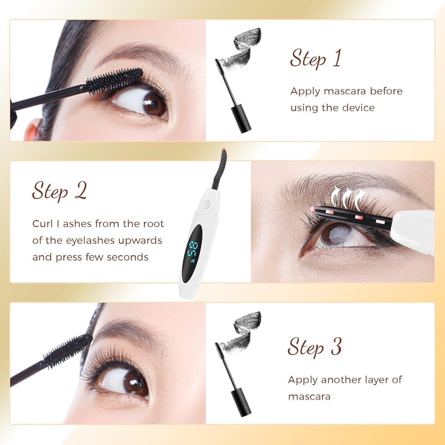 Heated Eyelash Curlers Electric Eyelash Curler with LED Display, 3 Temperature Modes Anti-Burn USB Rechargeable Natural Curling 24H Long Lasting for Women Makeup Tools Gifts WFB627