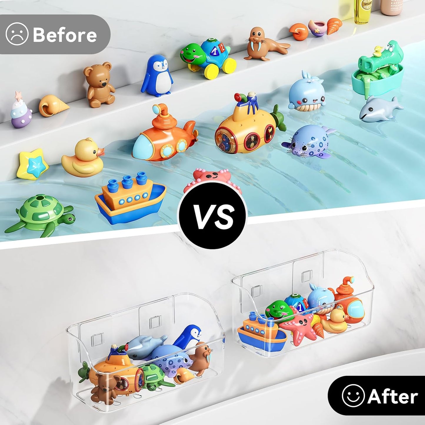 Bath Toy Storage Holder for Bathtub, 2 Pack Clear Bath Toy Organizer, Large Capacity Bathtub Toy Storage for Tub Bathroom