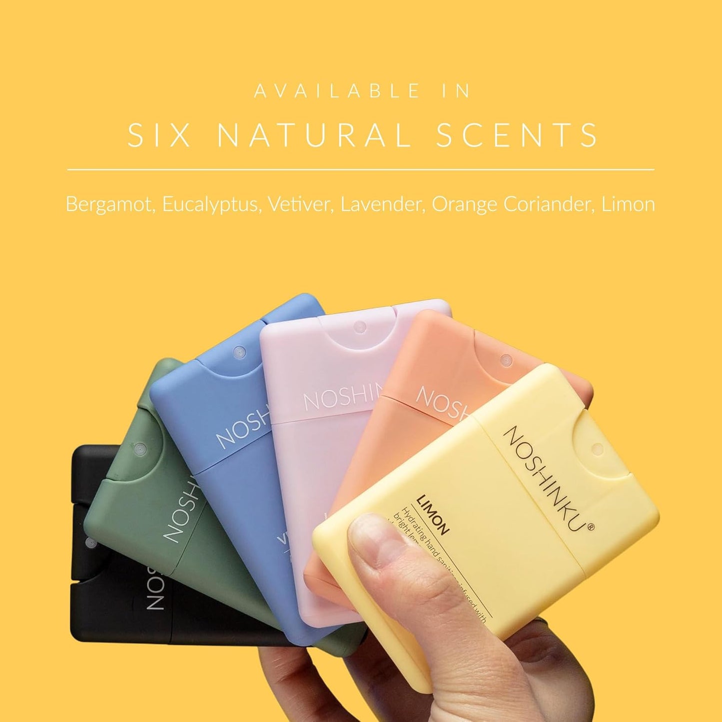 Noshinku - Refillable Hand Sanitizer Limon 3-Pack, Travel Size Spray with Hydrating Botanical Oils, Natural Ingredients, All Natural Fragrances, Sugarcane Derived Alcohol, No Parabens, No Dyes