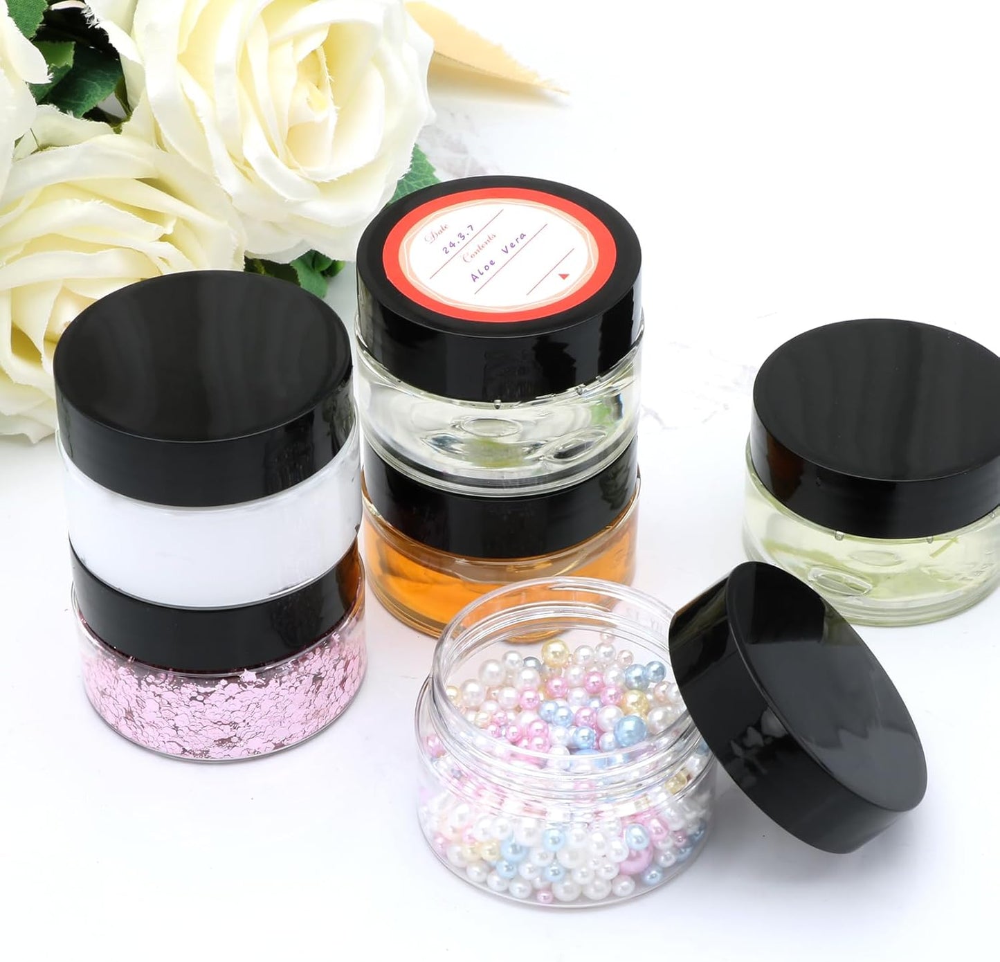 8 Pack 1oz Plastic Containers with Lids, Jars with Lids, Great for storing,lip balms, creams, ointments, cosmetics, samples