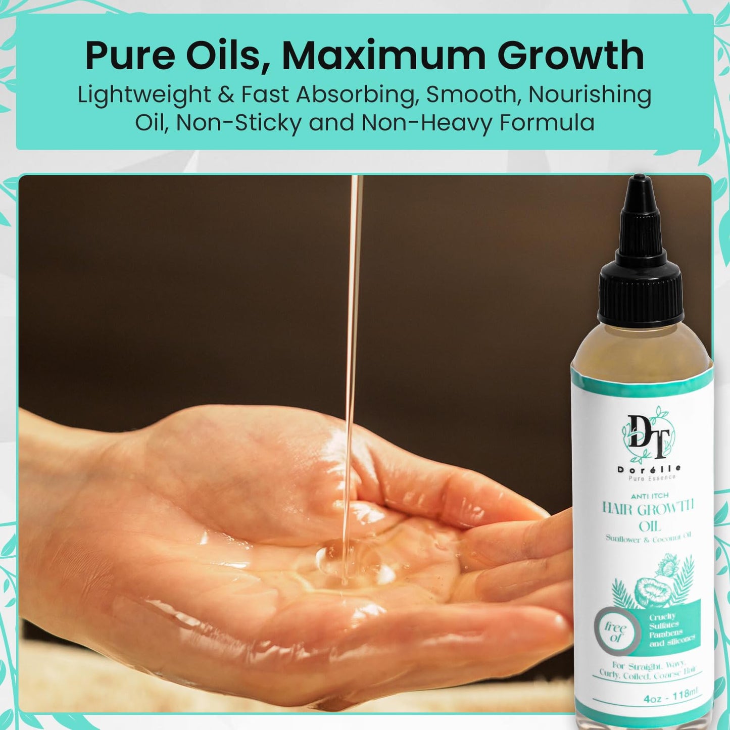 Hair Growth Oil for Curly, Coarse & Afro Hair – Sulfate Free Scalp – Oil with Coconut, Rosemary & Peppermint – Kumquat Scented