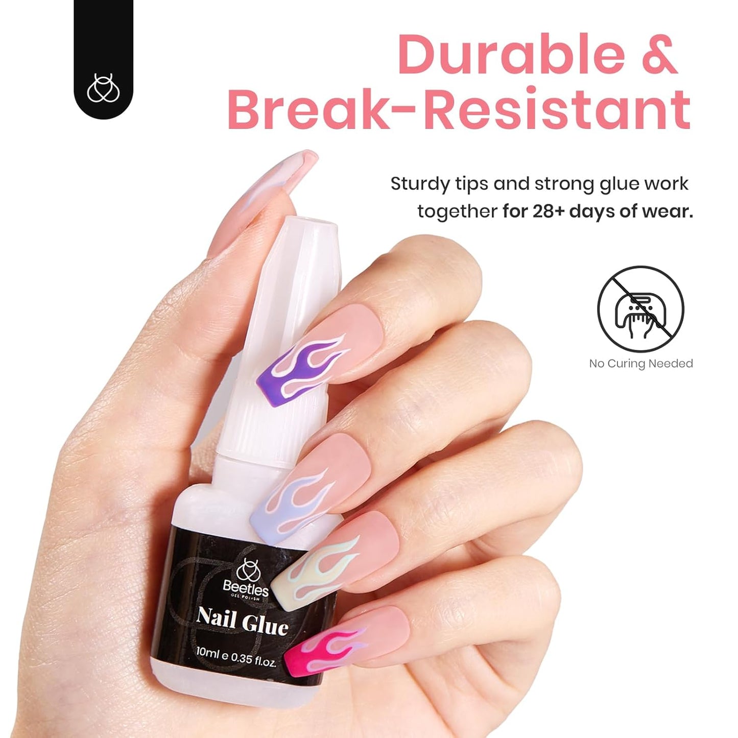 Beetles Gel Nail Tips Kit Etch-X, Square Medium, 288Pcs 12 Sizes, with 10mL Nail Glue, Pre-Etched Half Matte Half Cover Soft Acrylic False Nail Kit for Home DIY Salon Art Fall Press on Nail Extension