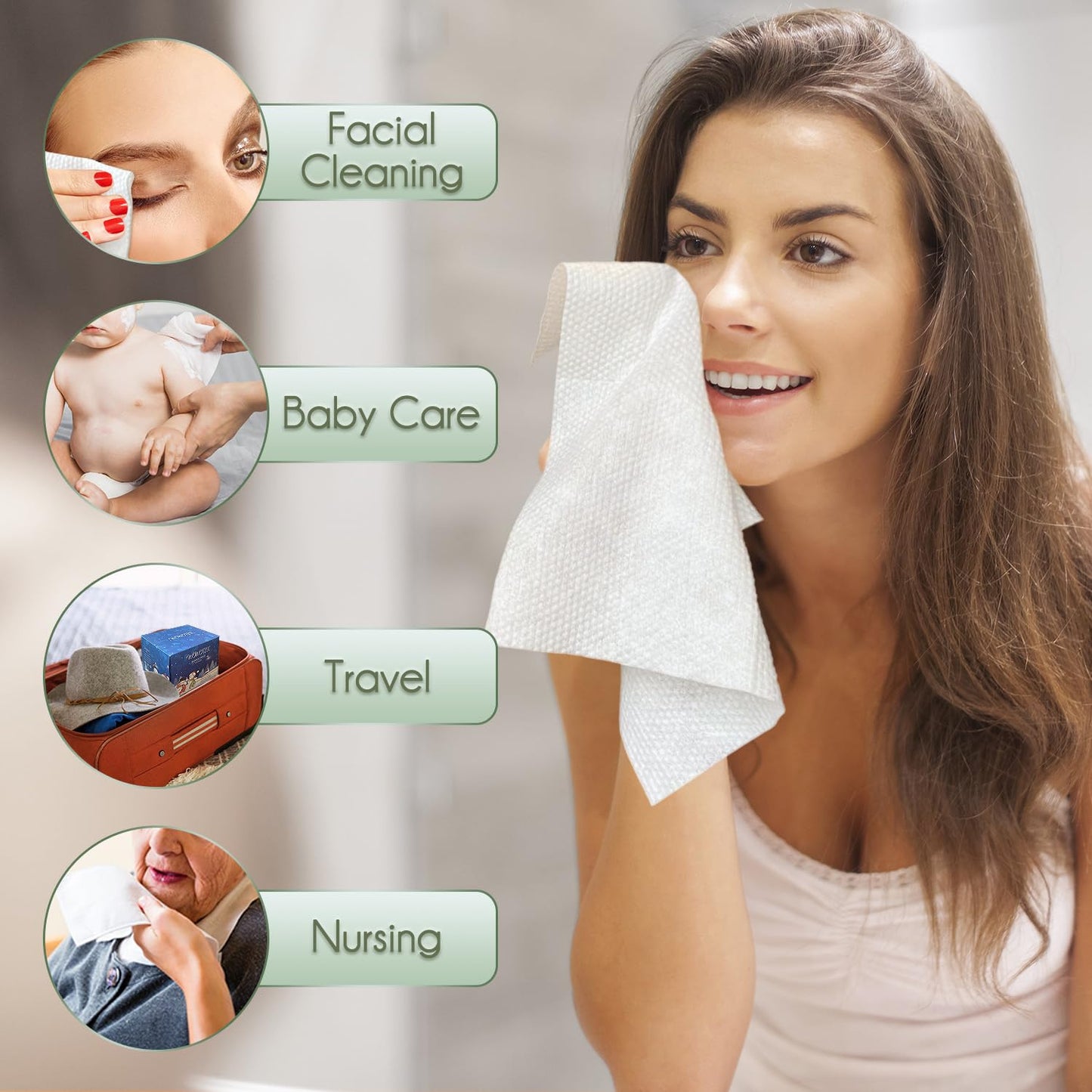 Christmas Style WOWOTEX Disposable Face Towel Biodegradable Large Dry Face Wipes 60 Count/1 Box Extra Thick Soft Clean Facial Towels for Sensitive Skin, Facial Cleansing, Nursing, 10"×12"