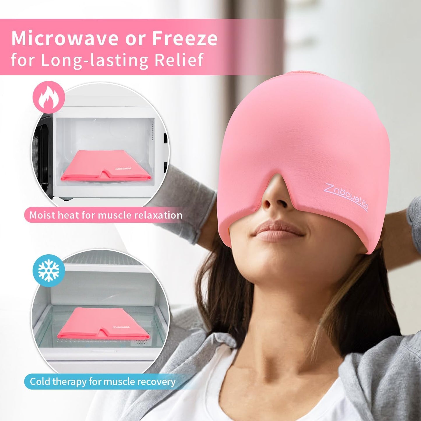 ZNÖCUETÖD Migraine Headache Relief Cap Hat Full Head ice Pack Wrap Cooling Gel Ice Beanie Cold Cap Hot/Cold Compress Therapy for Sinus, Stress, Tension, Head Pain Relief, Women