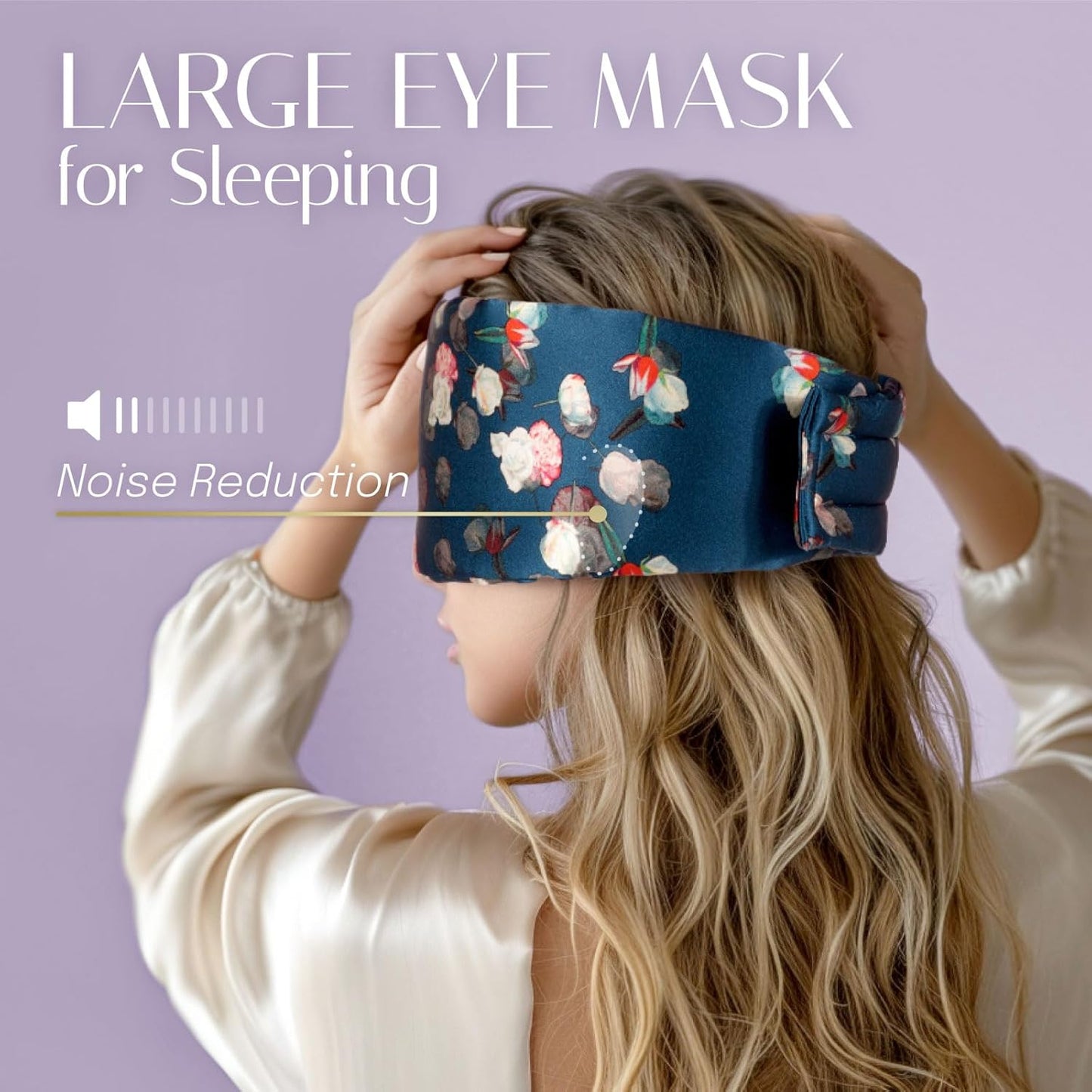 Silk Sleep Mask Soft Pressureless: 100% Mulberry Silk for Eye Skin Anti Wrinkles, Large Size for Total Blackout, Adjustable Wide Velcro Ear Cover, Print